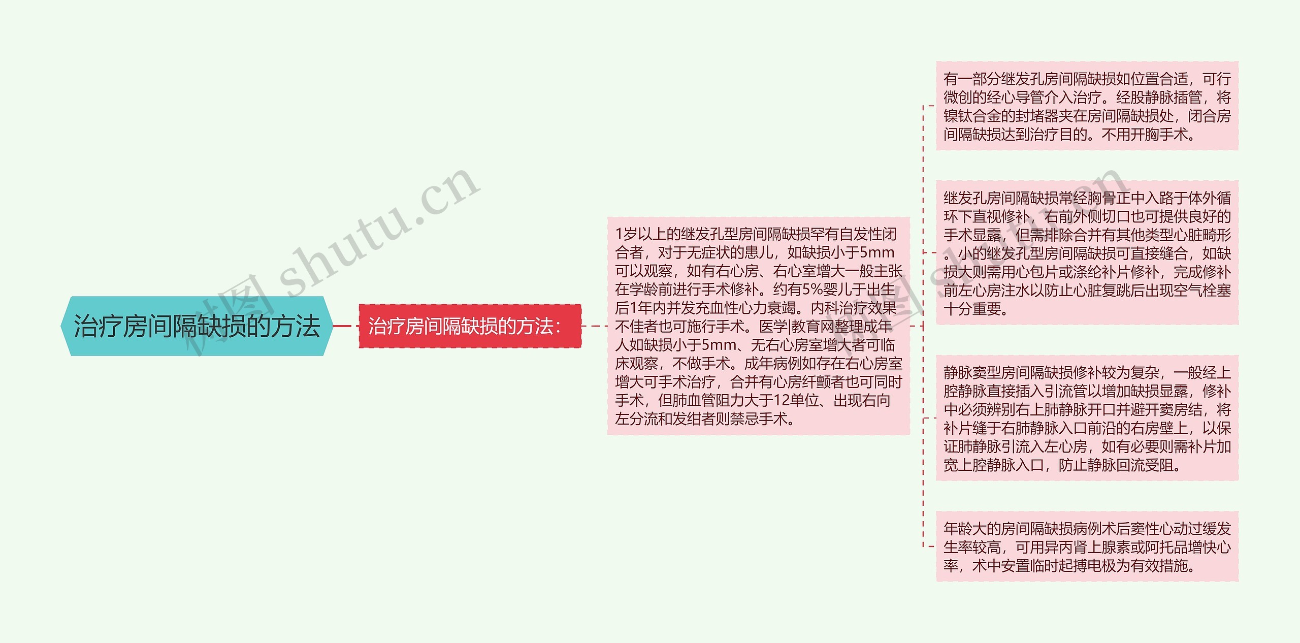 治疗房间隔缺损的方法思维导图