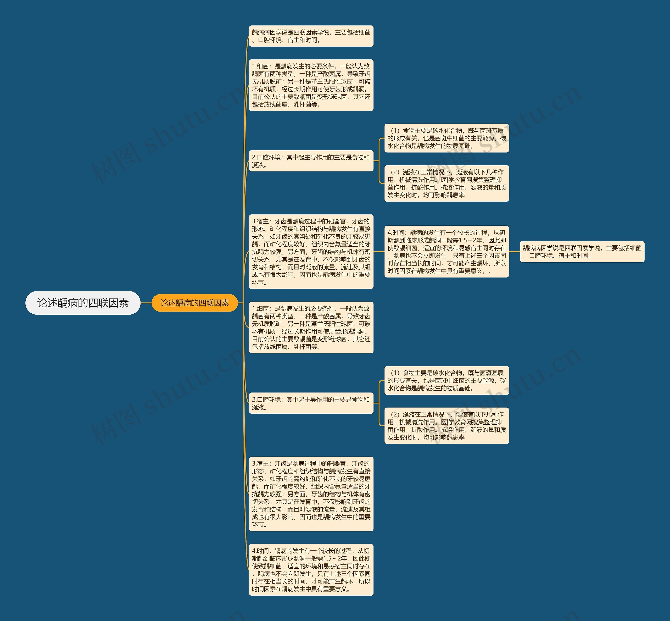 论述龋病的四联因素思维导图