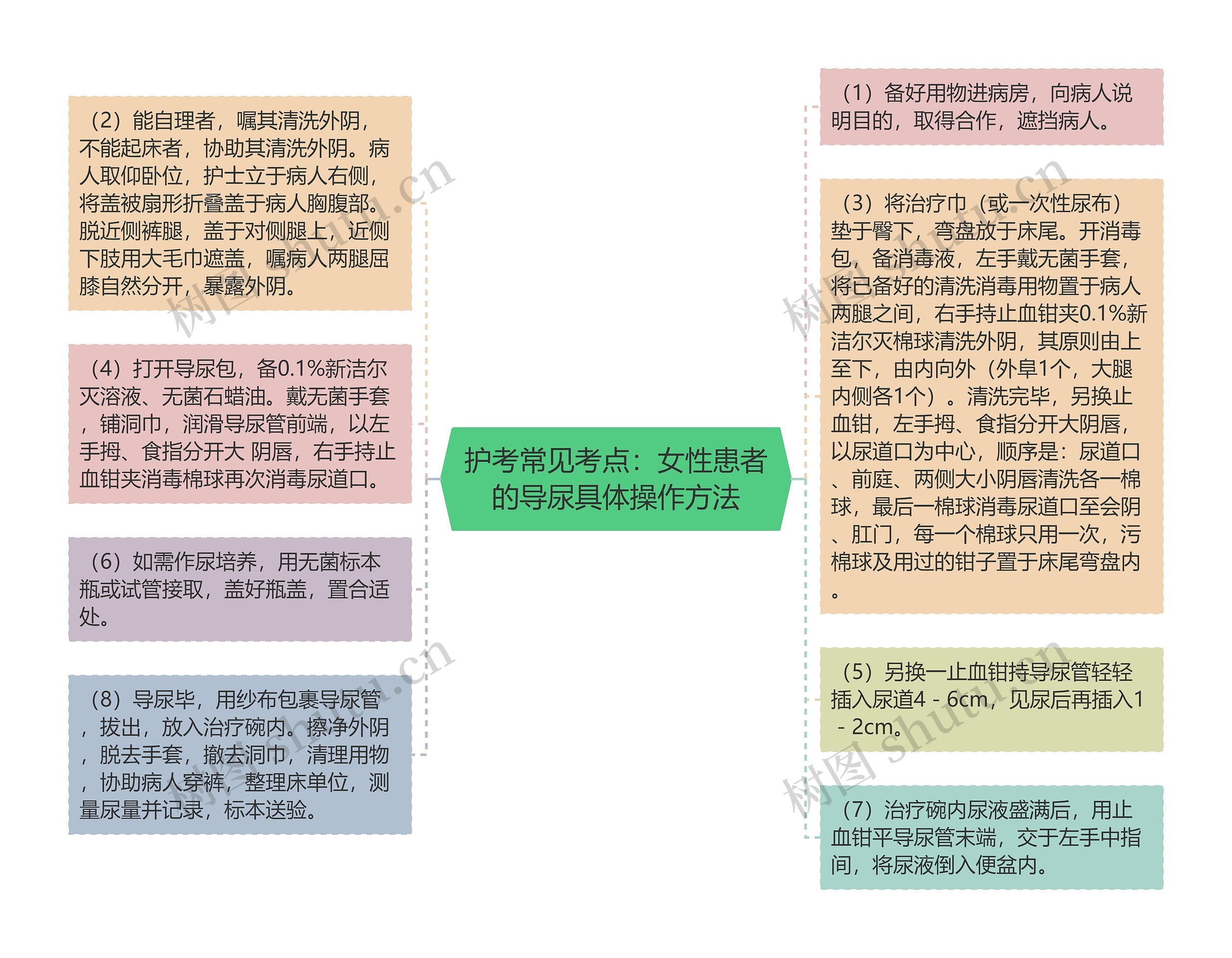 护考常见考点：女性患者的导尿具体操作方法思维导图