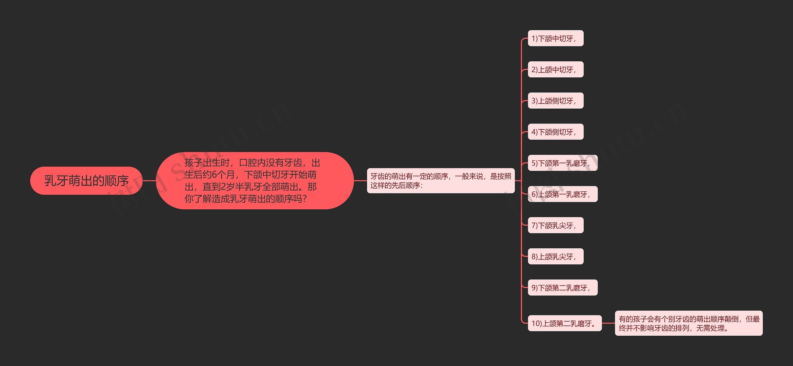 乳牙萌出的顺序思维导图