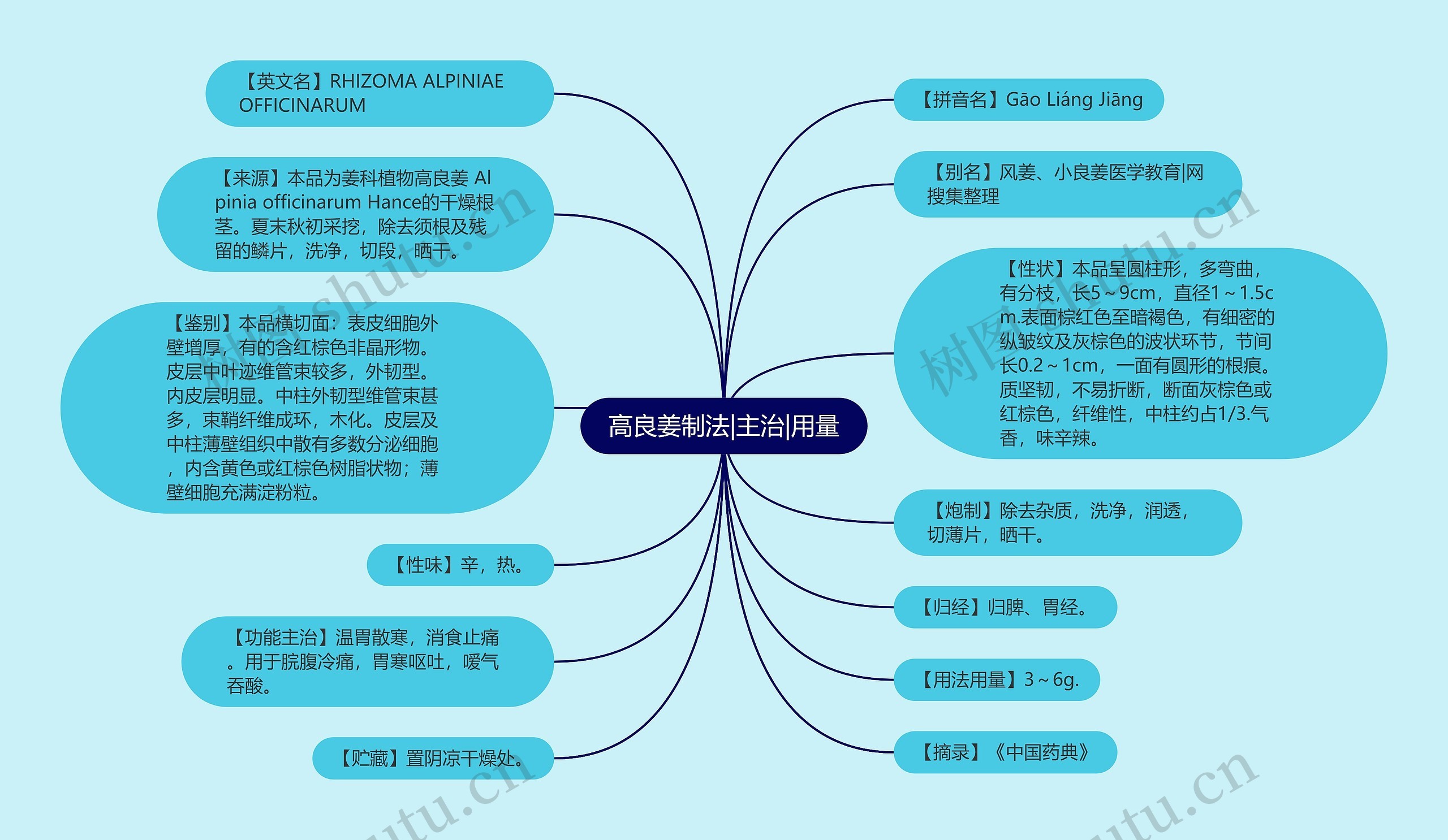 高良姜制法|主治|用量思维导图