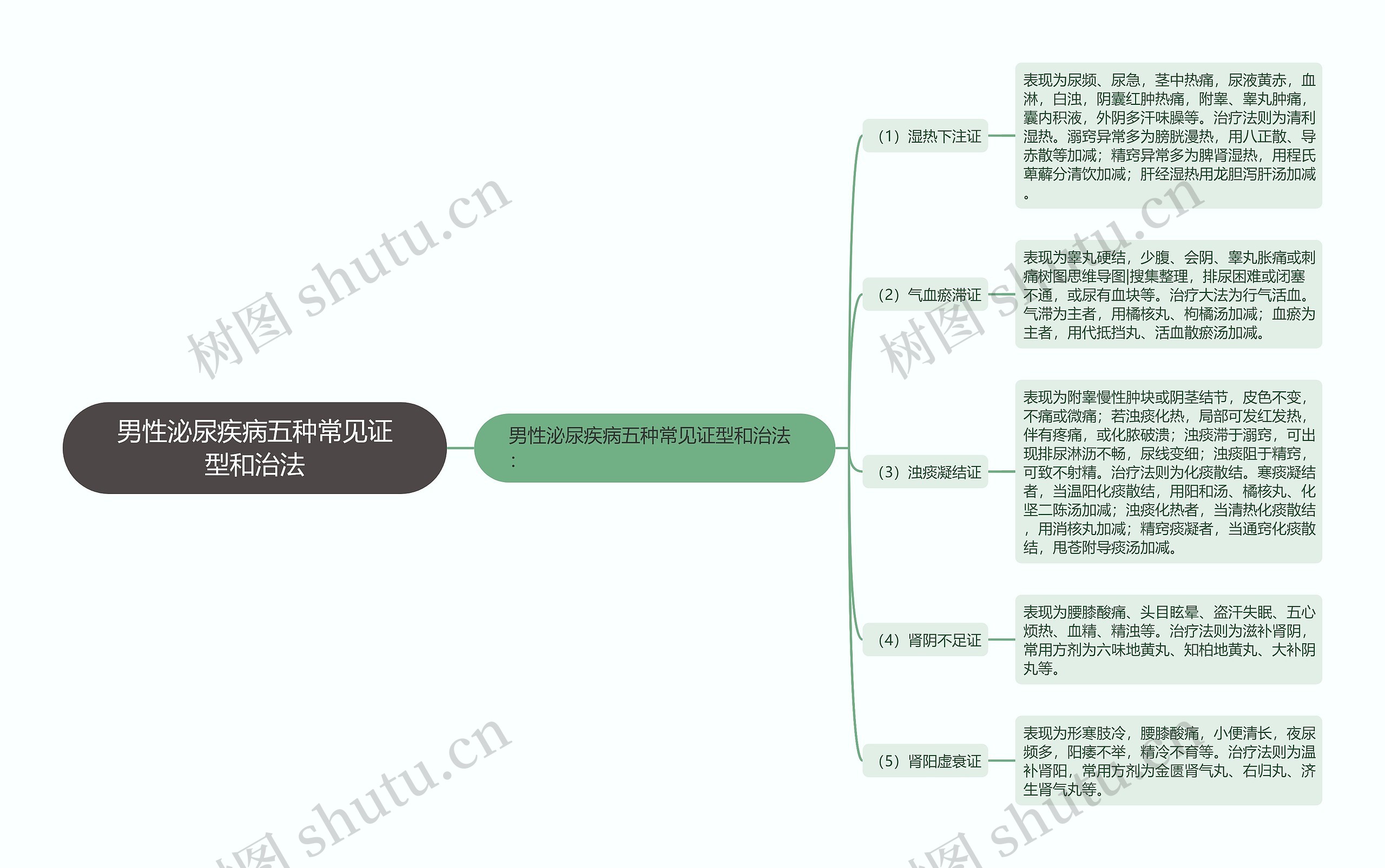 男性泌尿疾病五种常见证型和治法思维导图