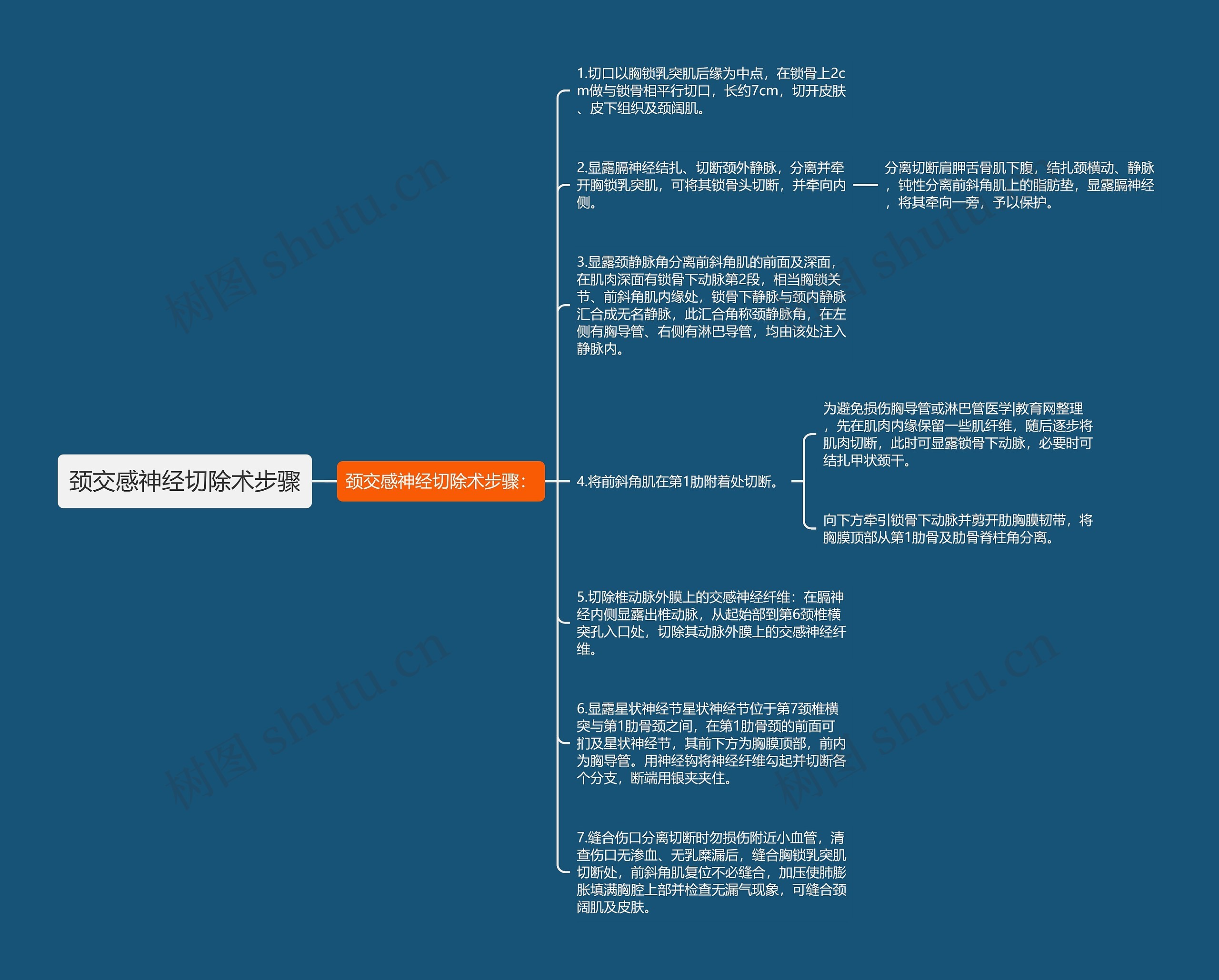 颈交感神经切除术步骤思维导图