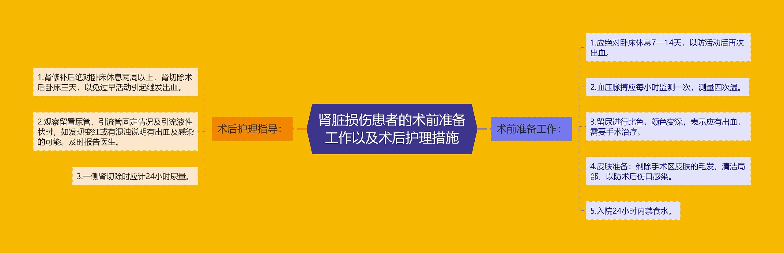 肾脏损伤患者的术前准备工作以及术后护理措施思维导图