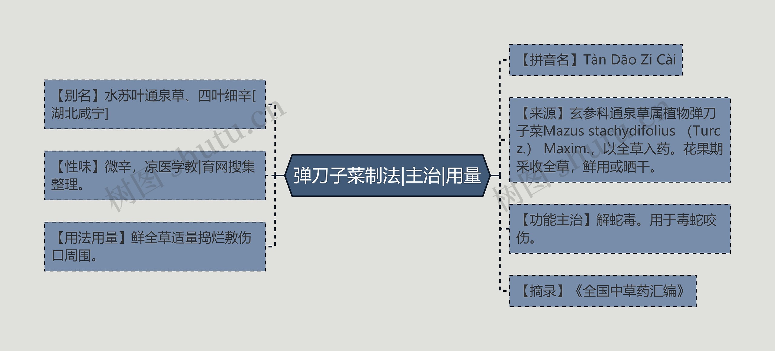 弹刀子菜制法|主治|用量思维导图