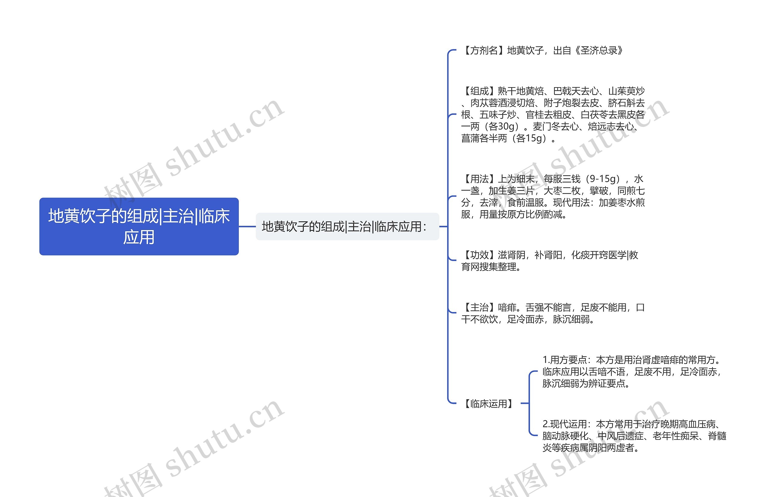 地黄饮子的组成|主治|临床应用思维导图