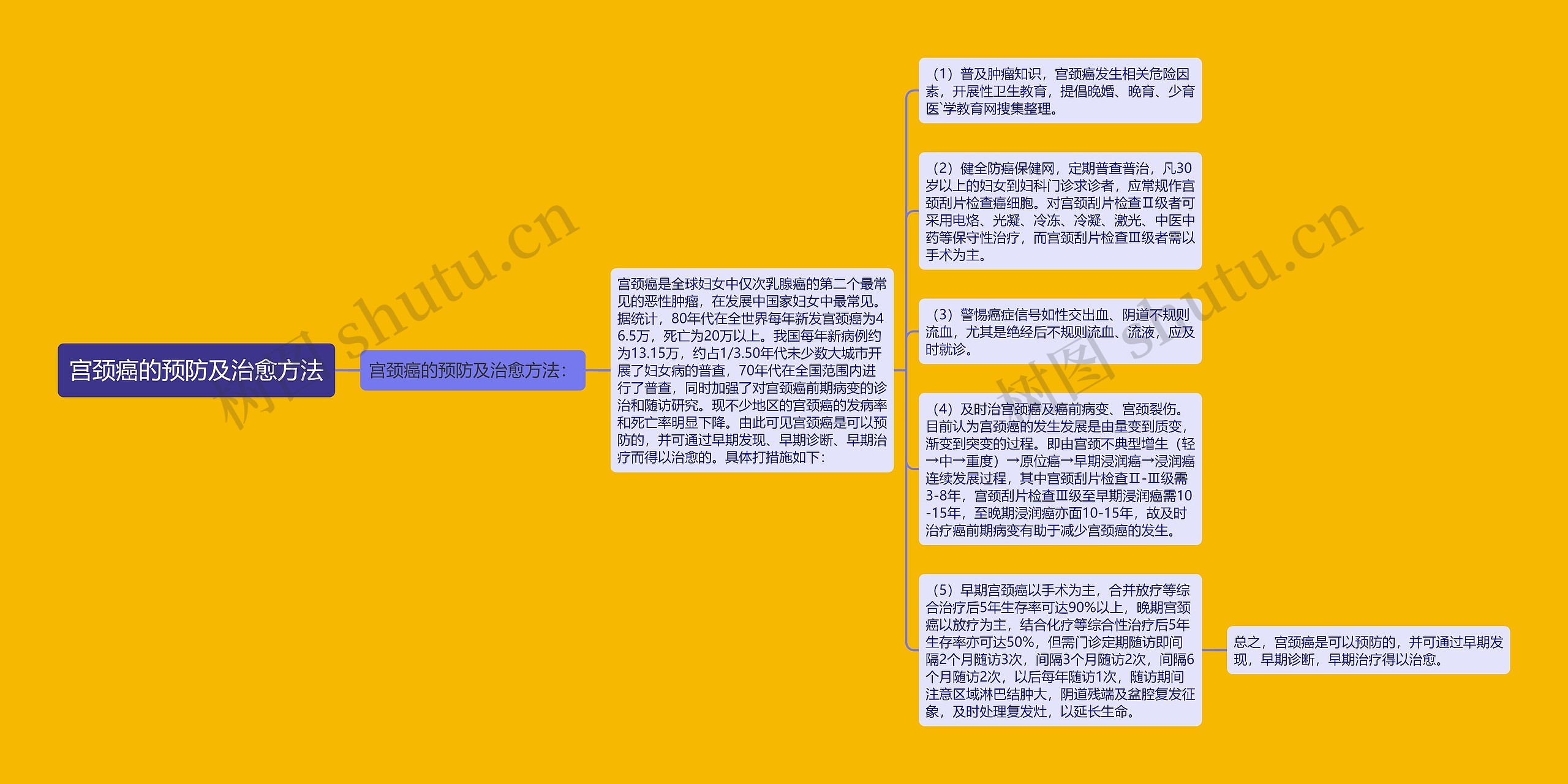 宫颈癌的预防及治愈方法思维导图高清图 宫颈癌的预防及治愈方法思维导图