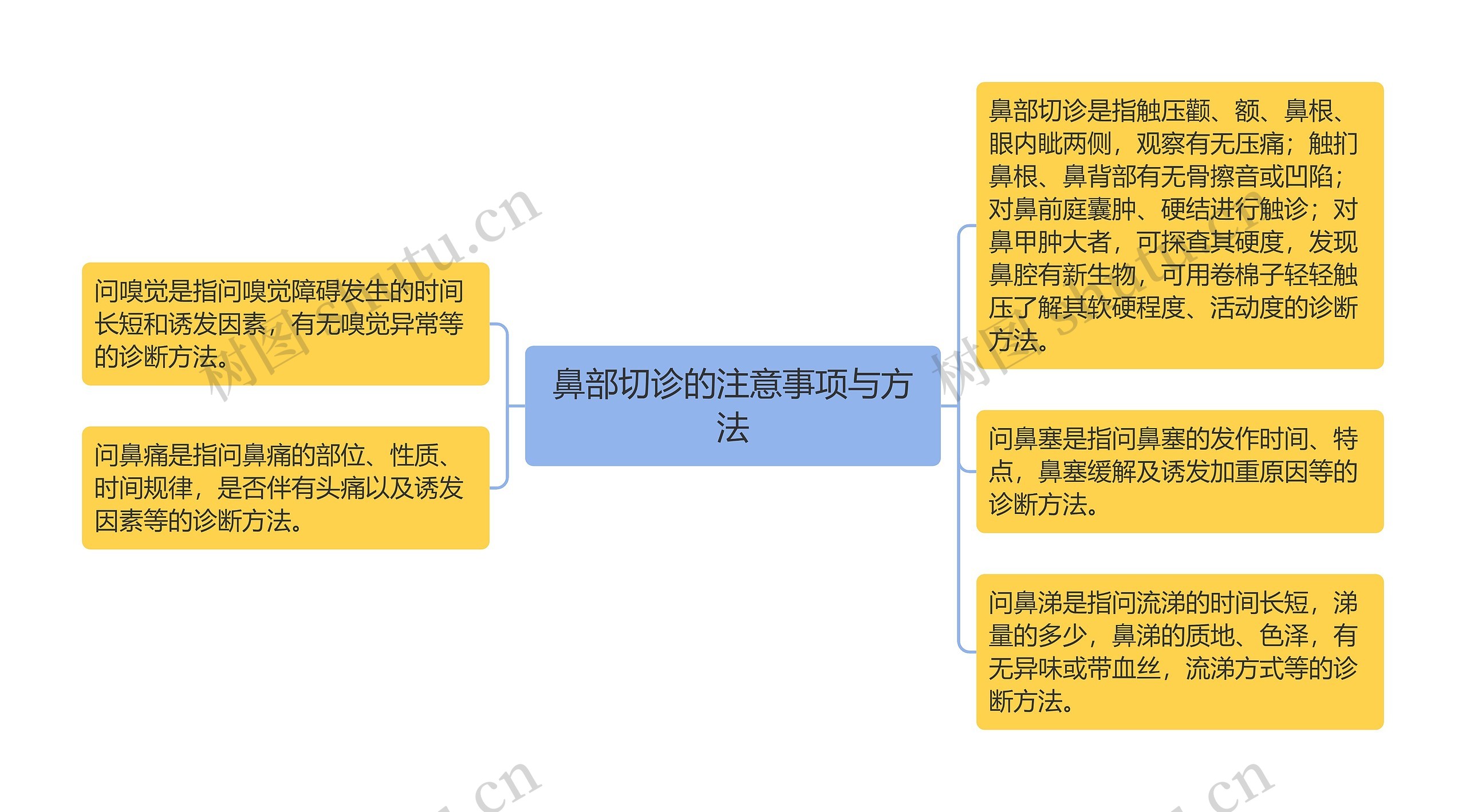 鼻部切诊的注意事项与方法思维导图