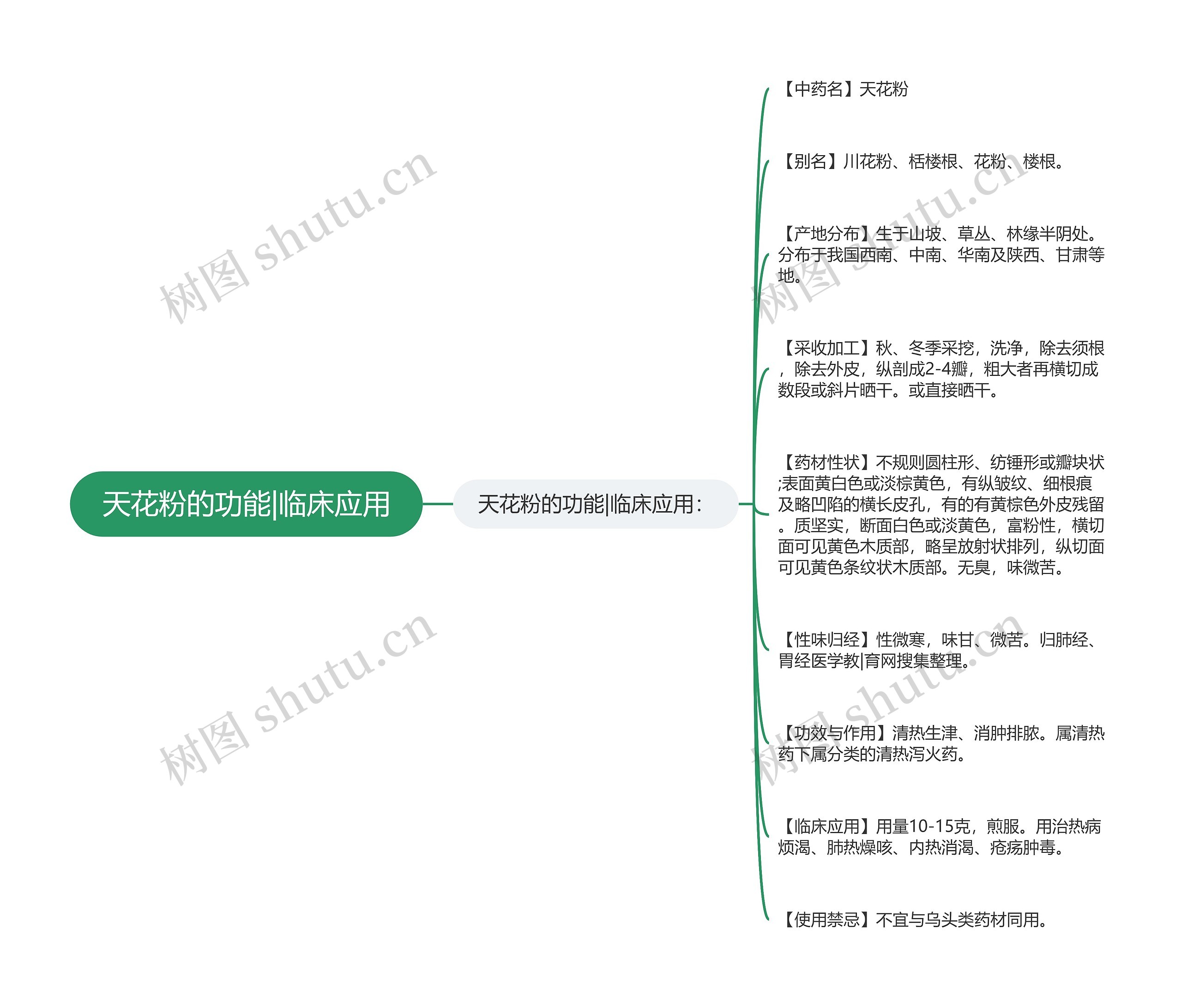 天花粉的功能|临床应用思维导图