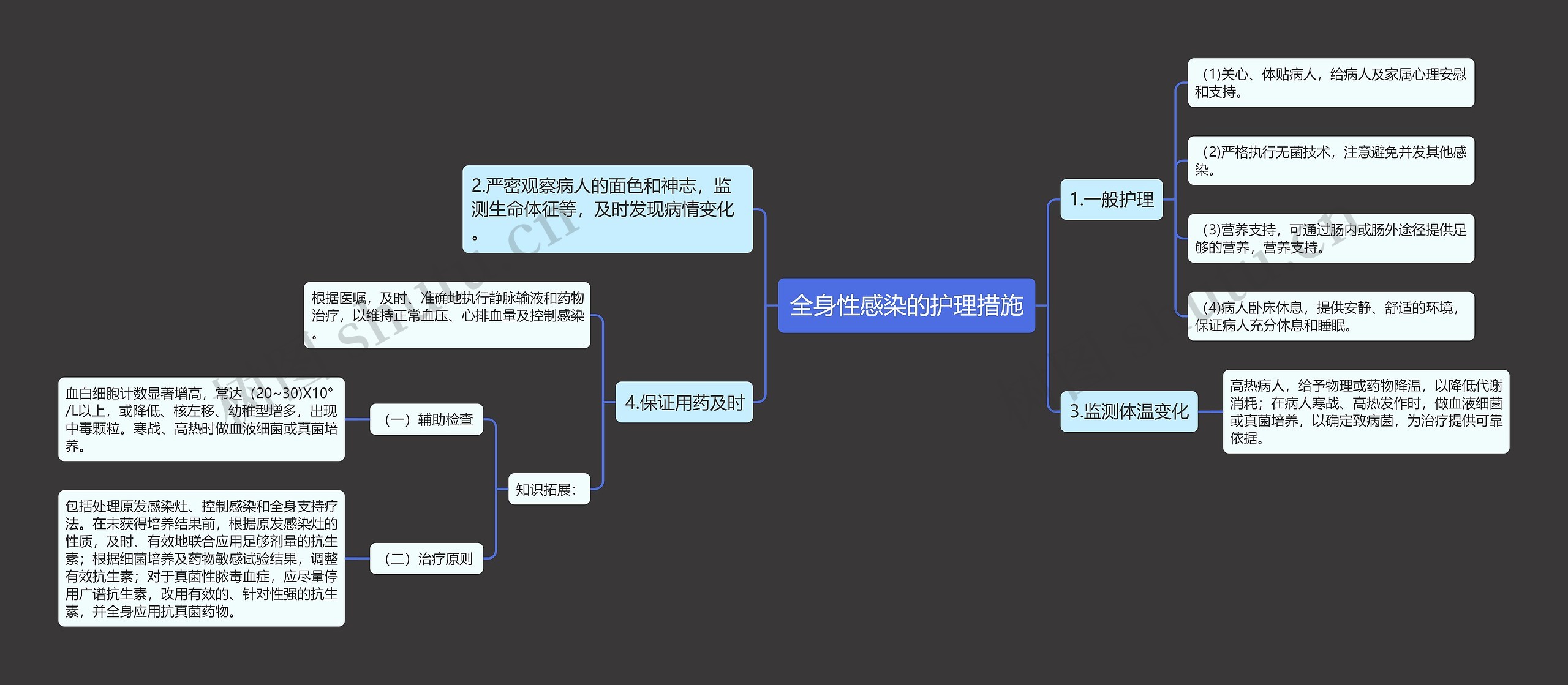 全身性感染的护理措施思维导图