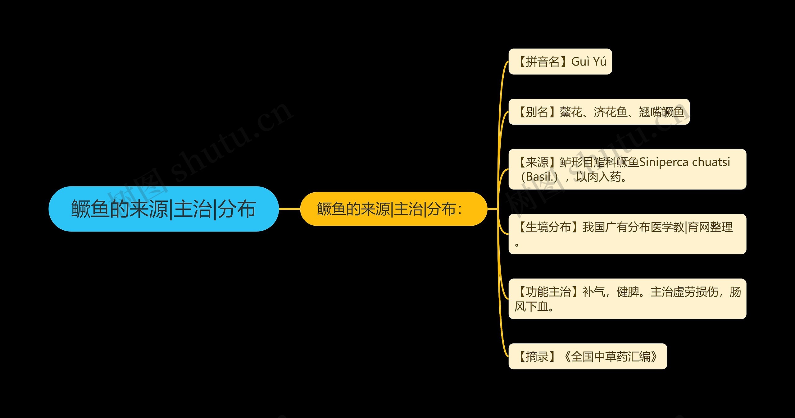 鳜鱼的来源|主治|分布思维导图