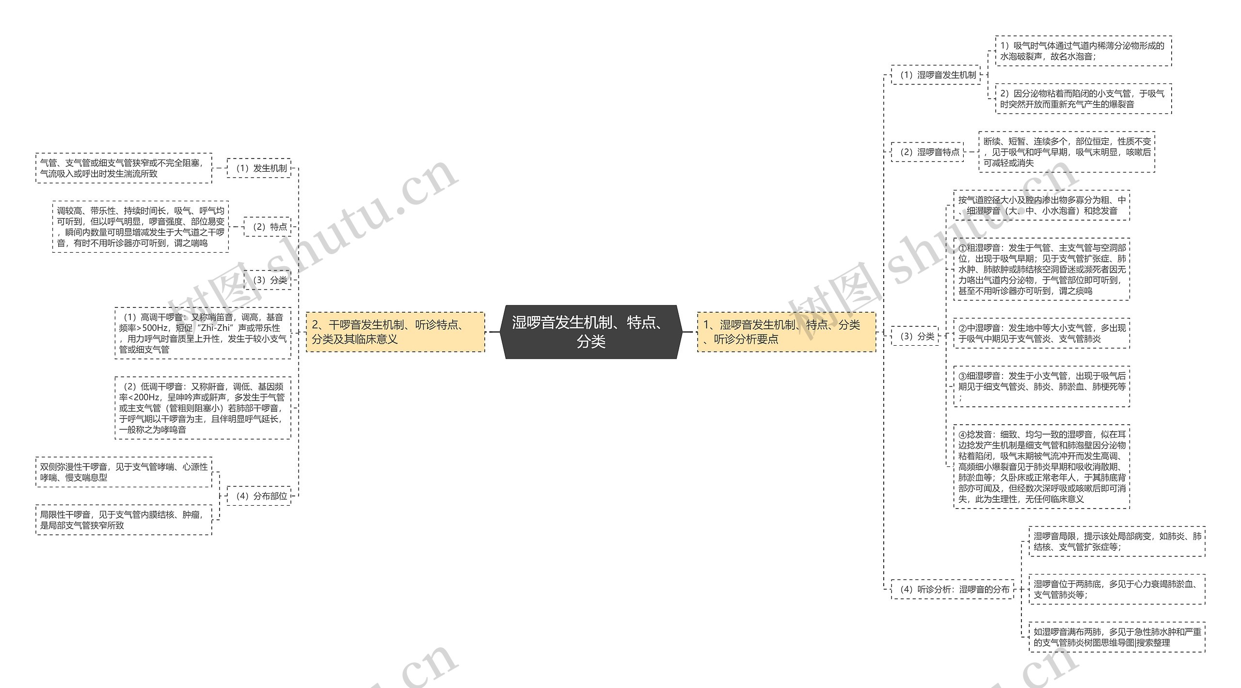 湿啰音发生机制、特点、分类思维导图