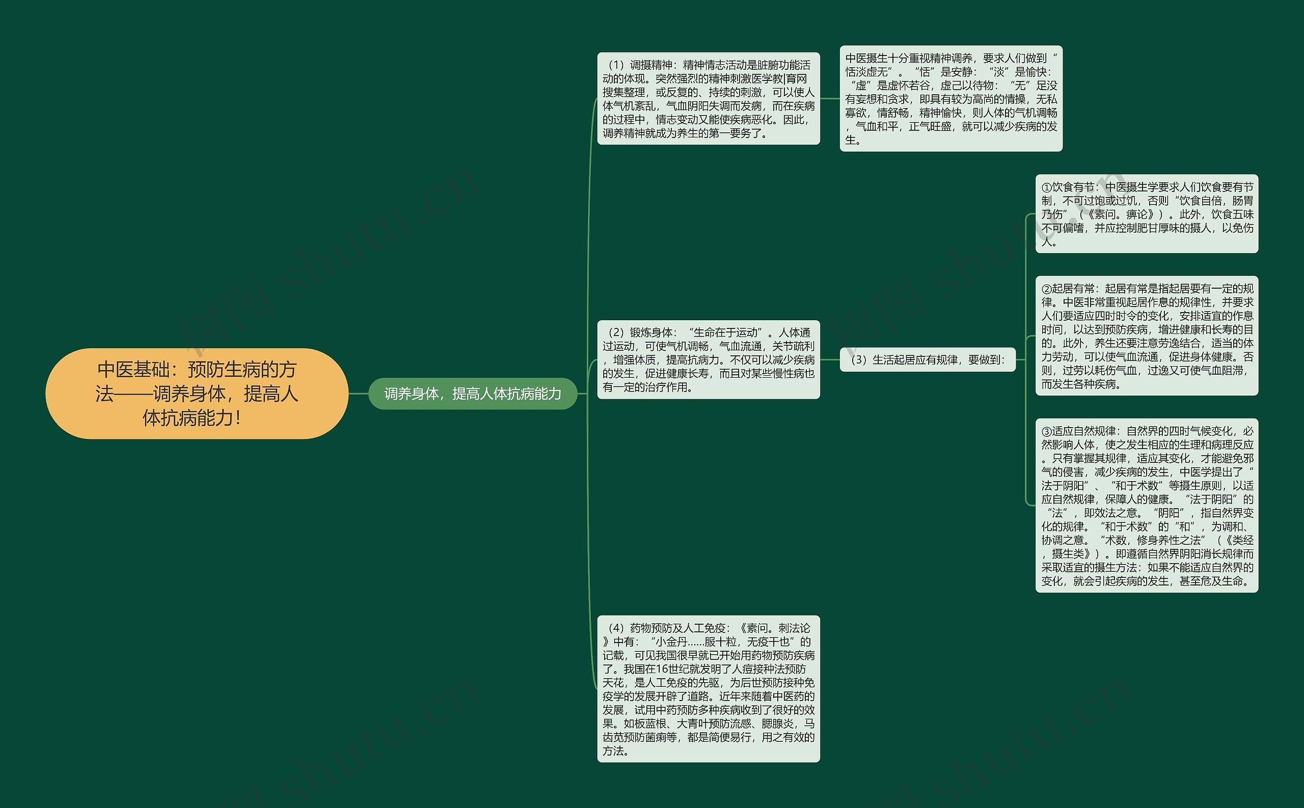 中医基础：预防生病的方法——调养身体，提高人体抗病能力！思维导图