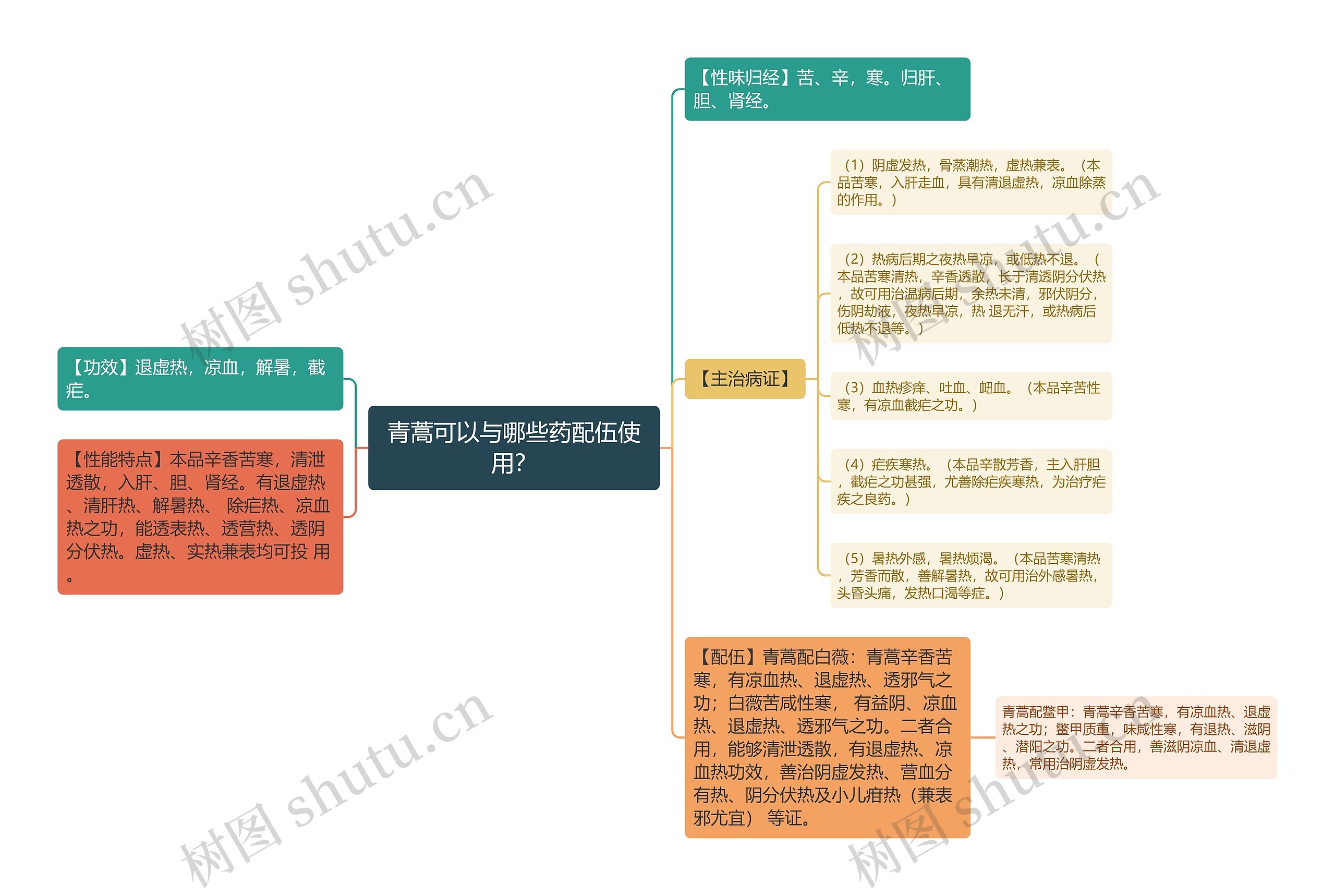 青蒿可以与哪些药配伍使用？思维导图