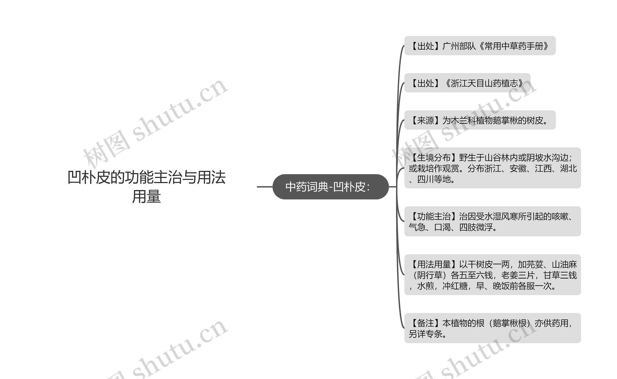 凹朴皮的功能主治与用法用量思维导图