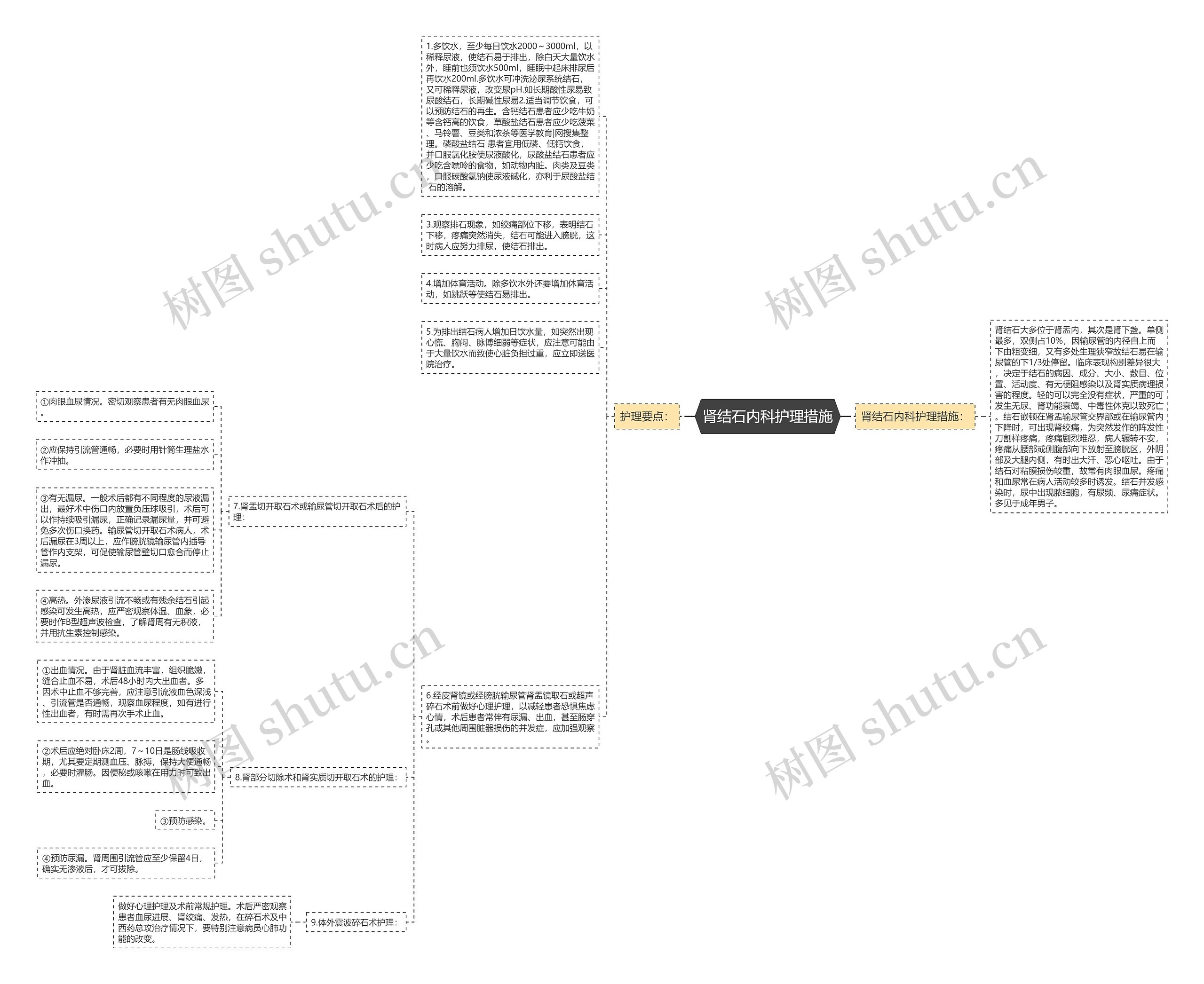 肾结石内科护理措施思维导图