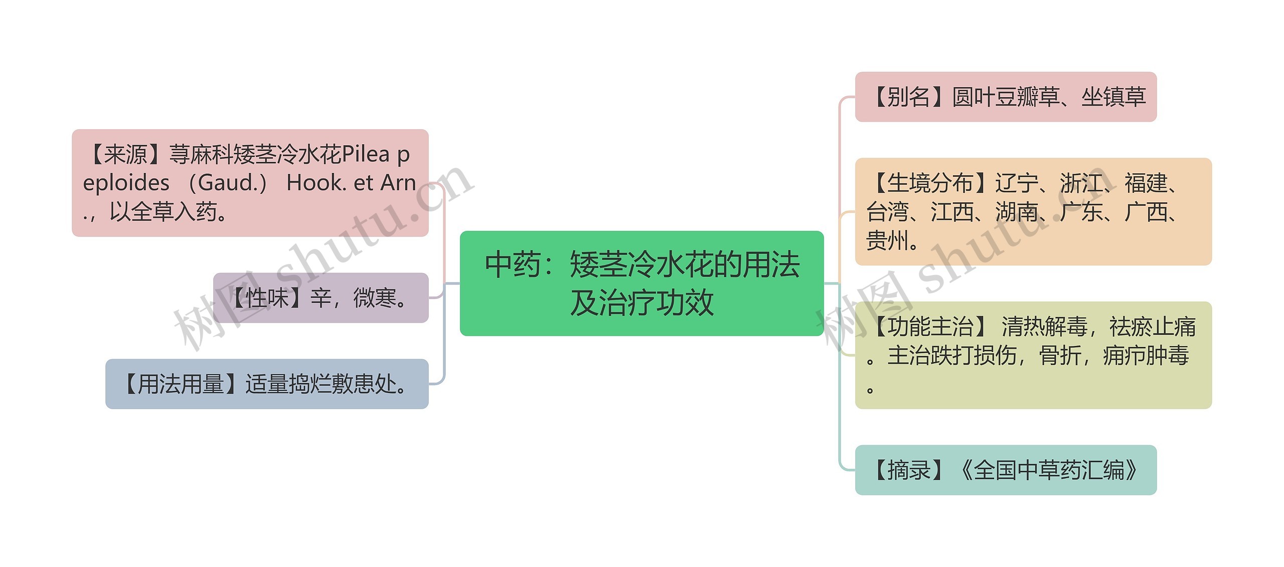 中药：矮茎冷水花的用法及治疗功效思维导图