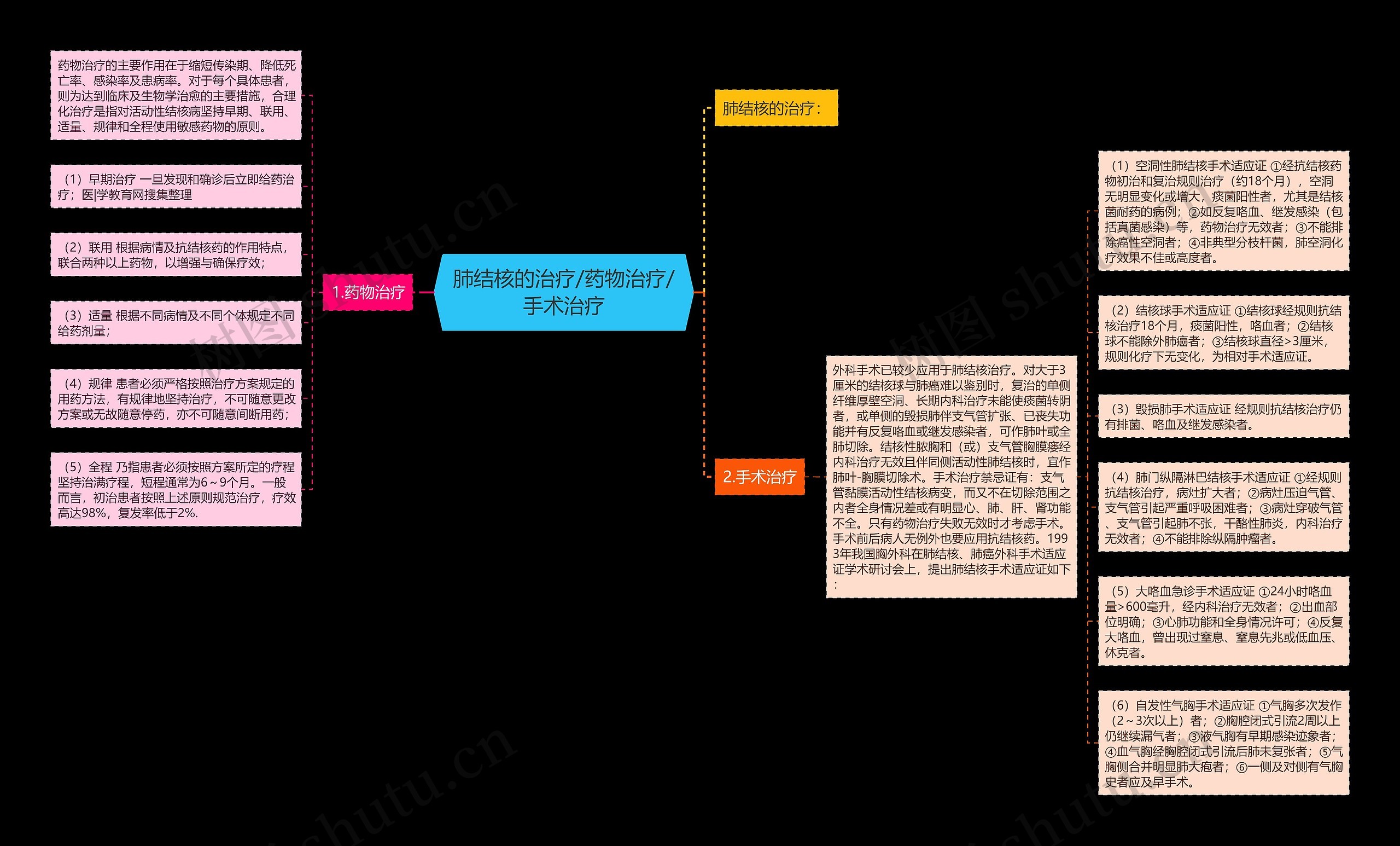 肺结核的治疗/药物治疗/手术治疗思维导图