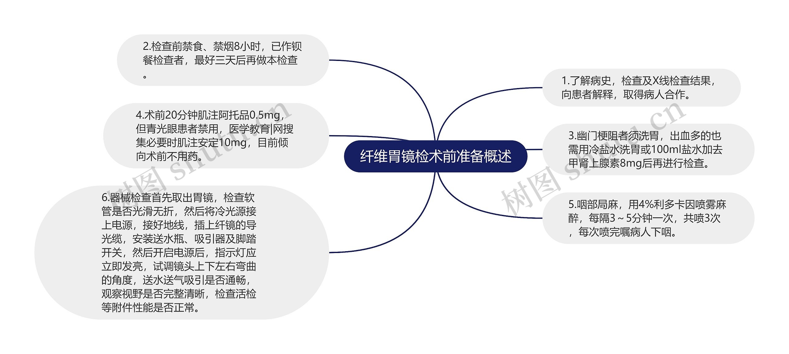 纤维胃镜检术前准备概述思维导图