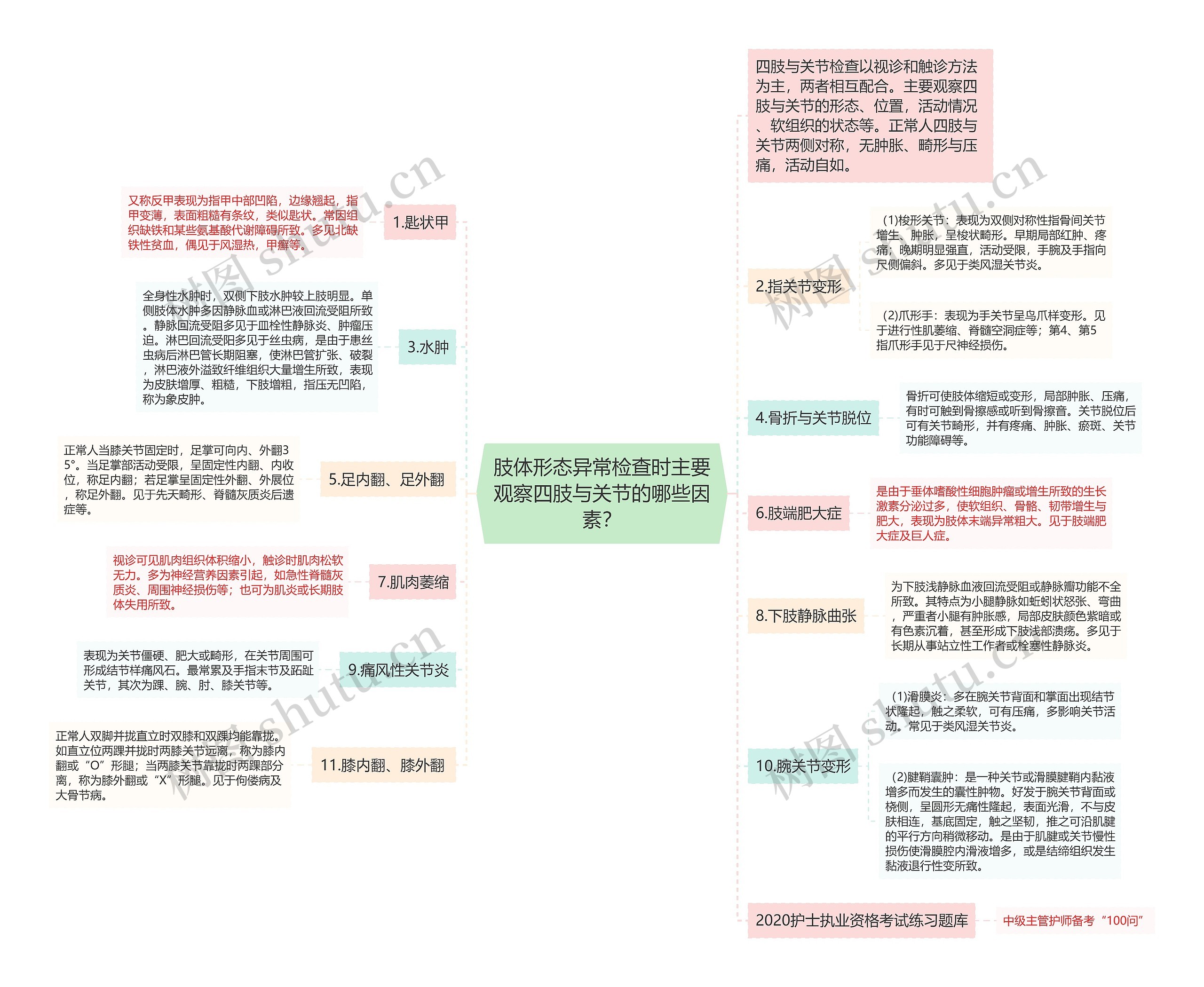 肢体形态异常检查时主要观察四肢与关节的哪些因素？思维导图