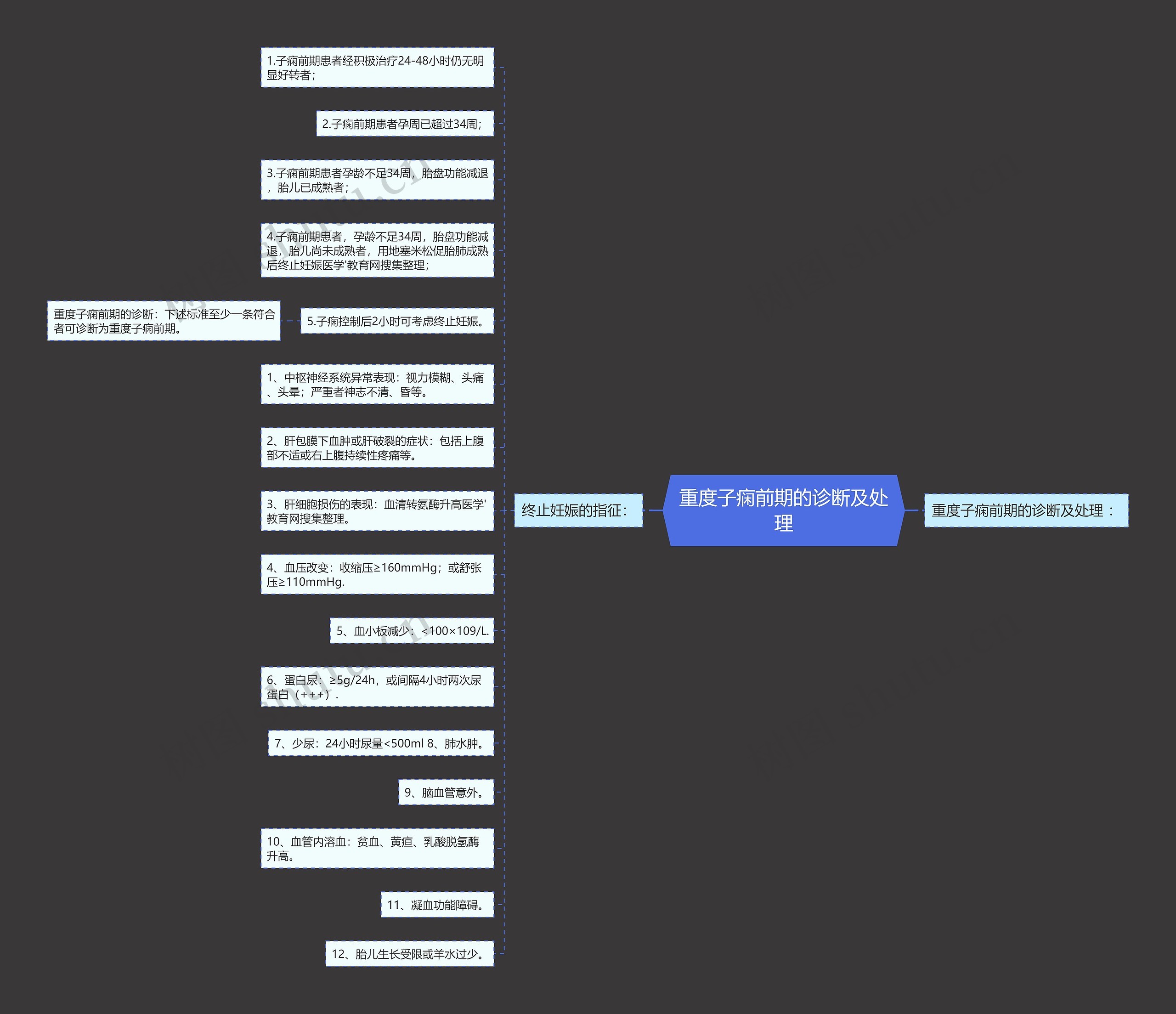 重度子痫前期的诊断及处理思维导图