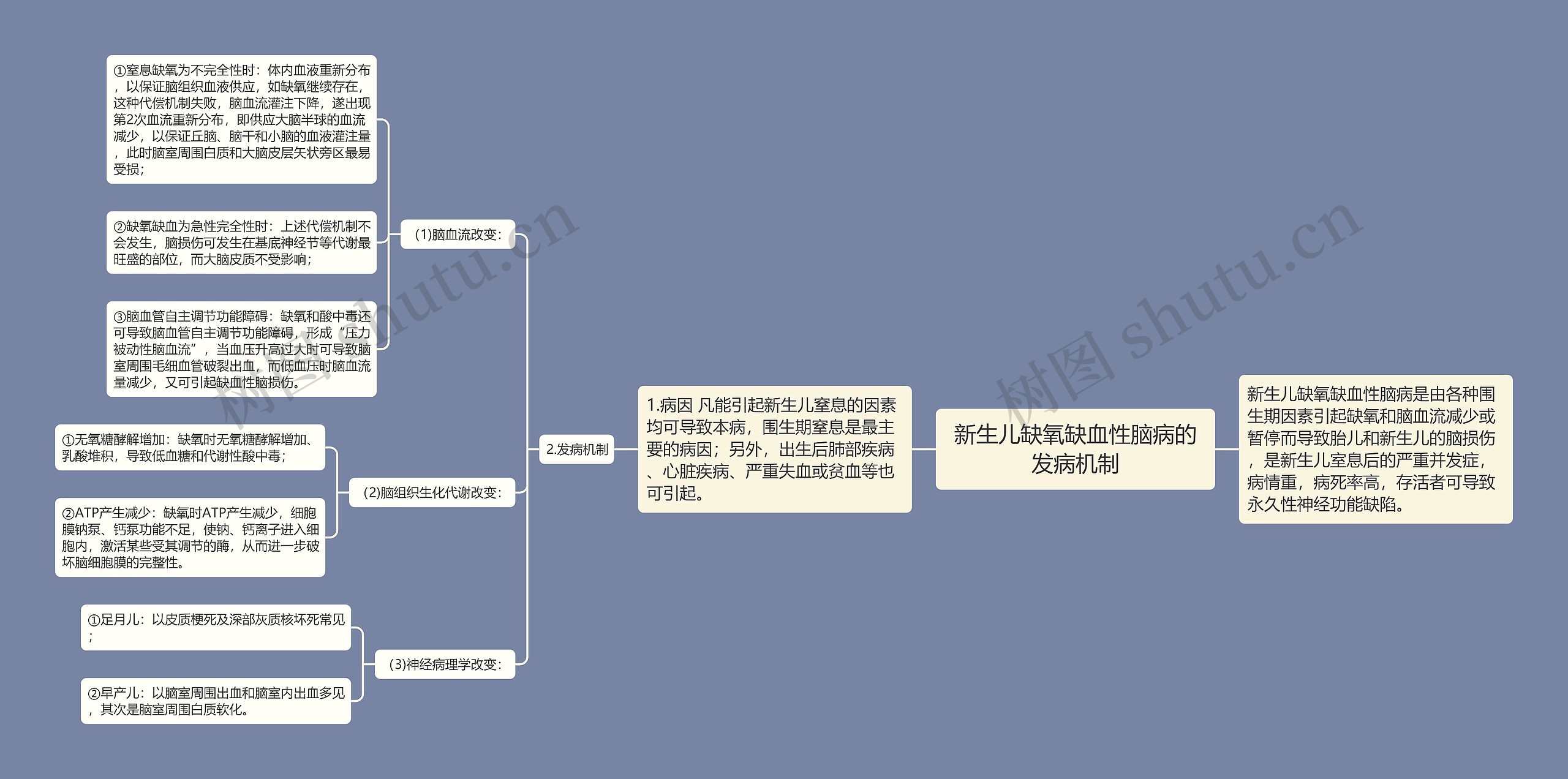 新生儿缺氧缺血性脑病的发病机制思维导图