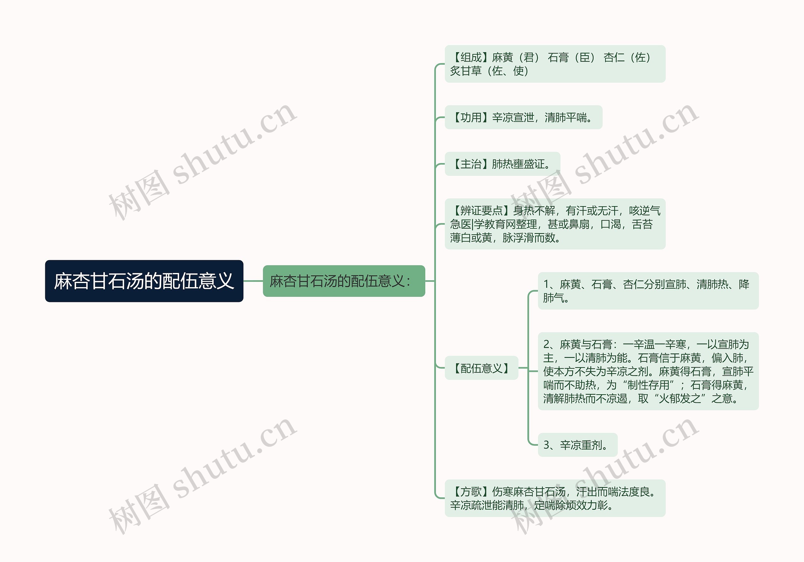 麻杏甘石汤的配伍意义思维导图