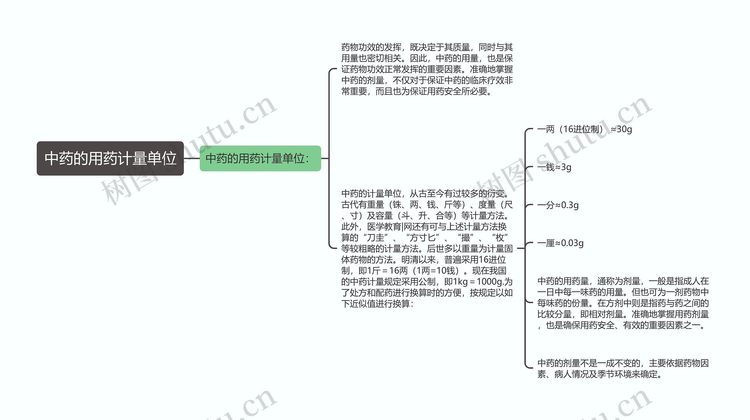 中药的用药计量单位思维导图