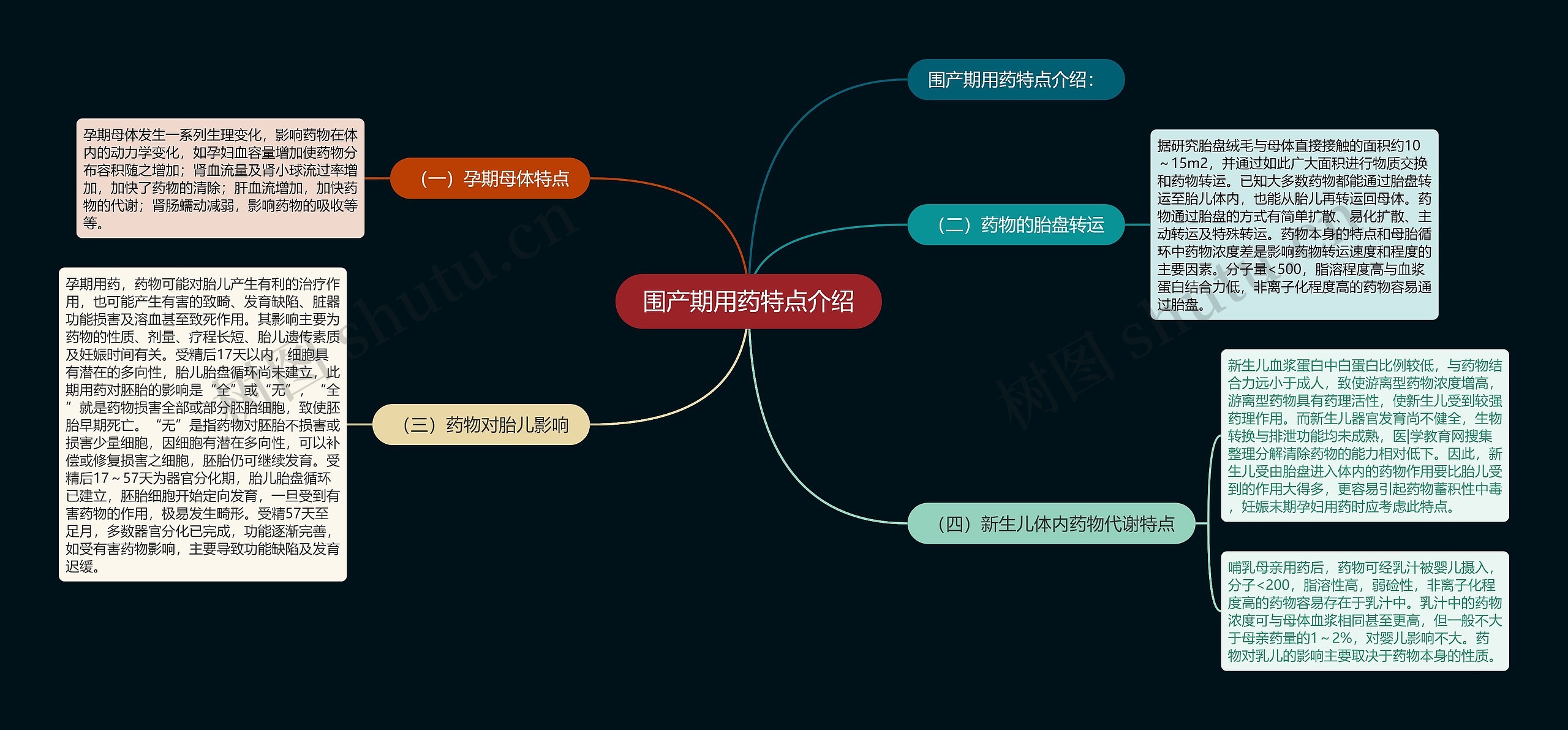 围产期用药特点介绍思维导图