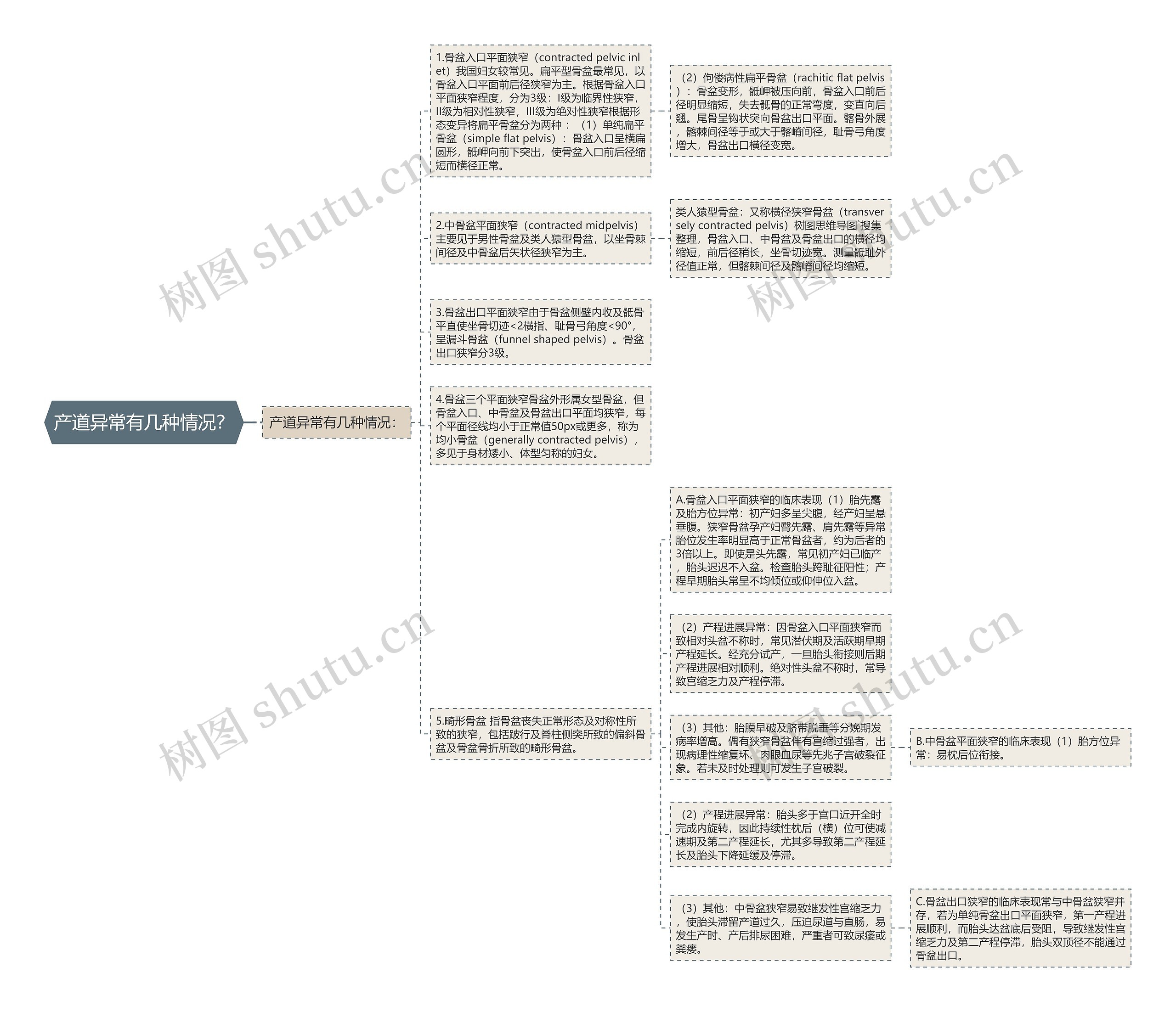 产道异常有几种情况？思维导图
