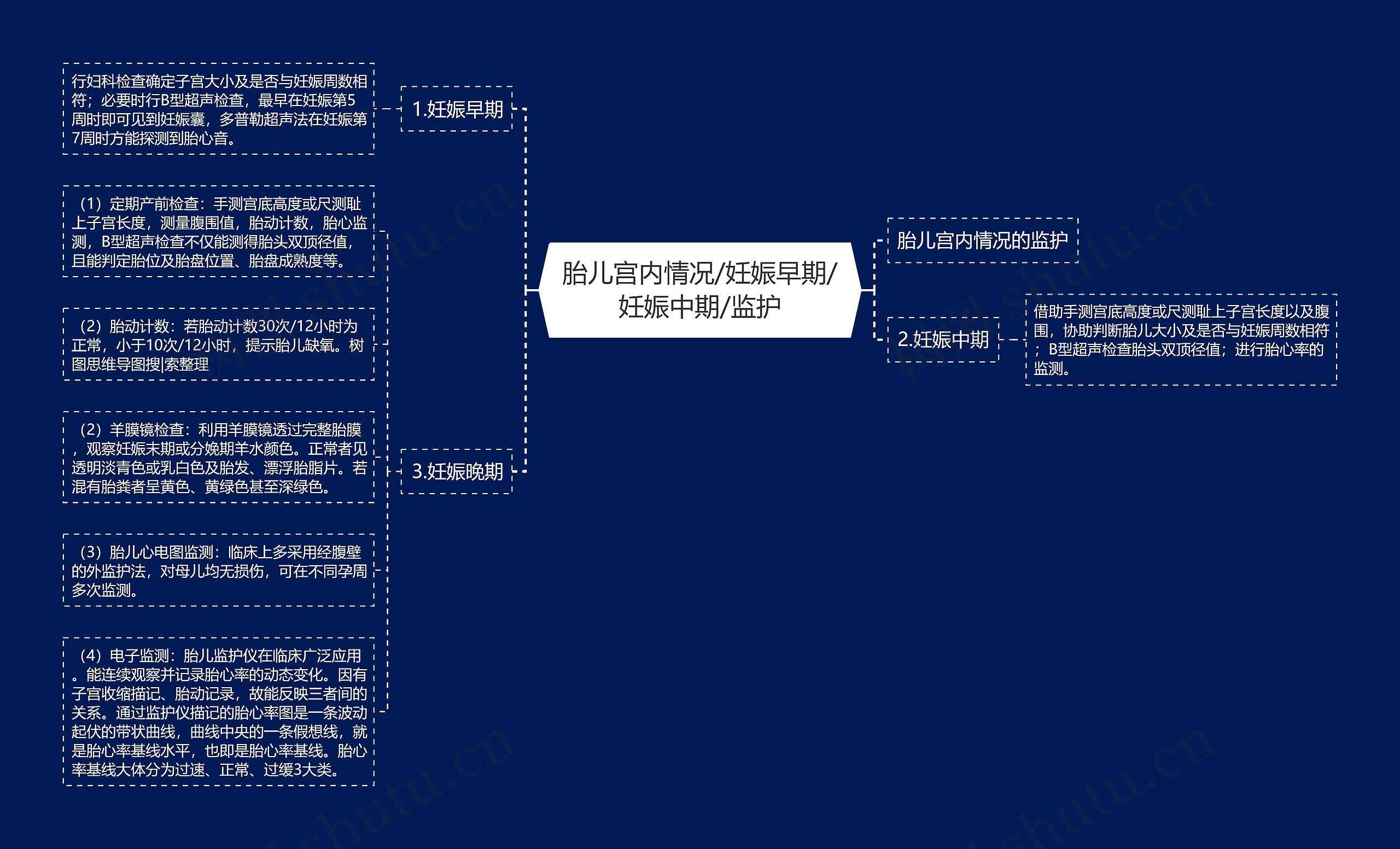 胎儿宫内情况/妊娠早期/妊娠中期/监护思维导图