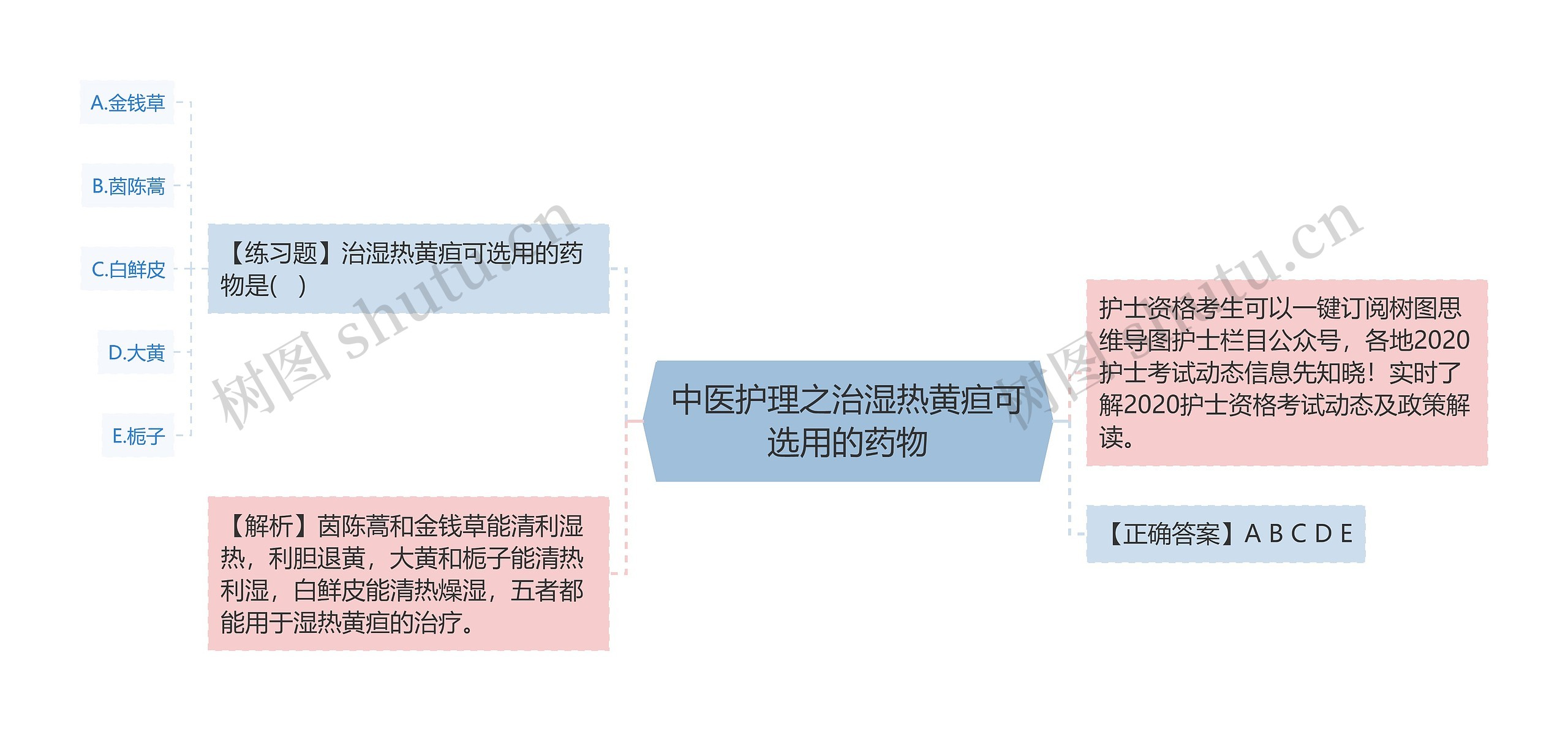 中医护理之治湿热黄疸可选用的药物思维导图