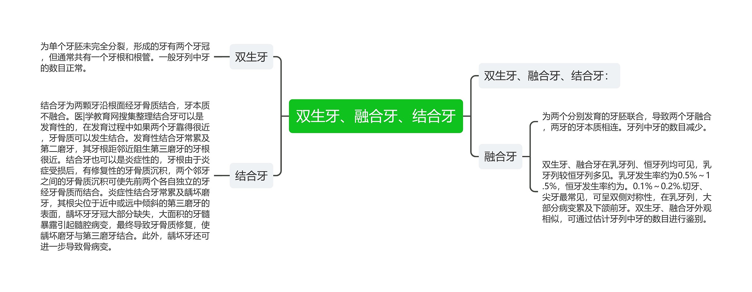 双生牙、融合牙、结合牙思维导图