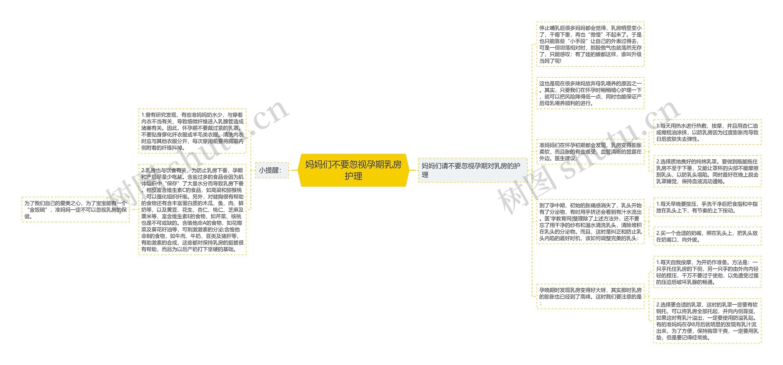 妈妈们不要忽视孕期乳房护理思维导图