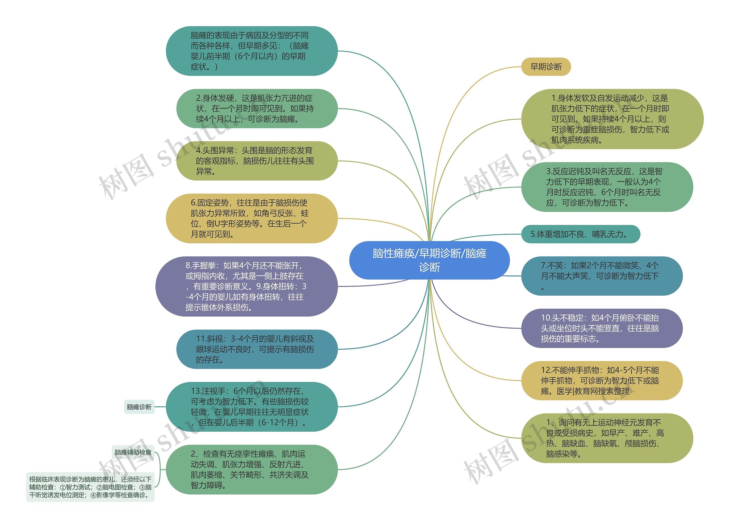 脑性瘫痪/早期诊断/脑瘫诊断思维导图