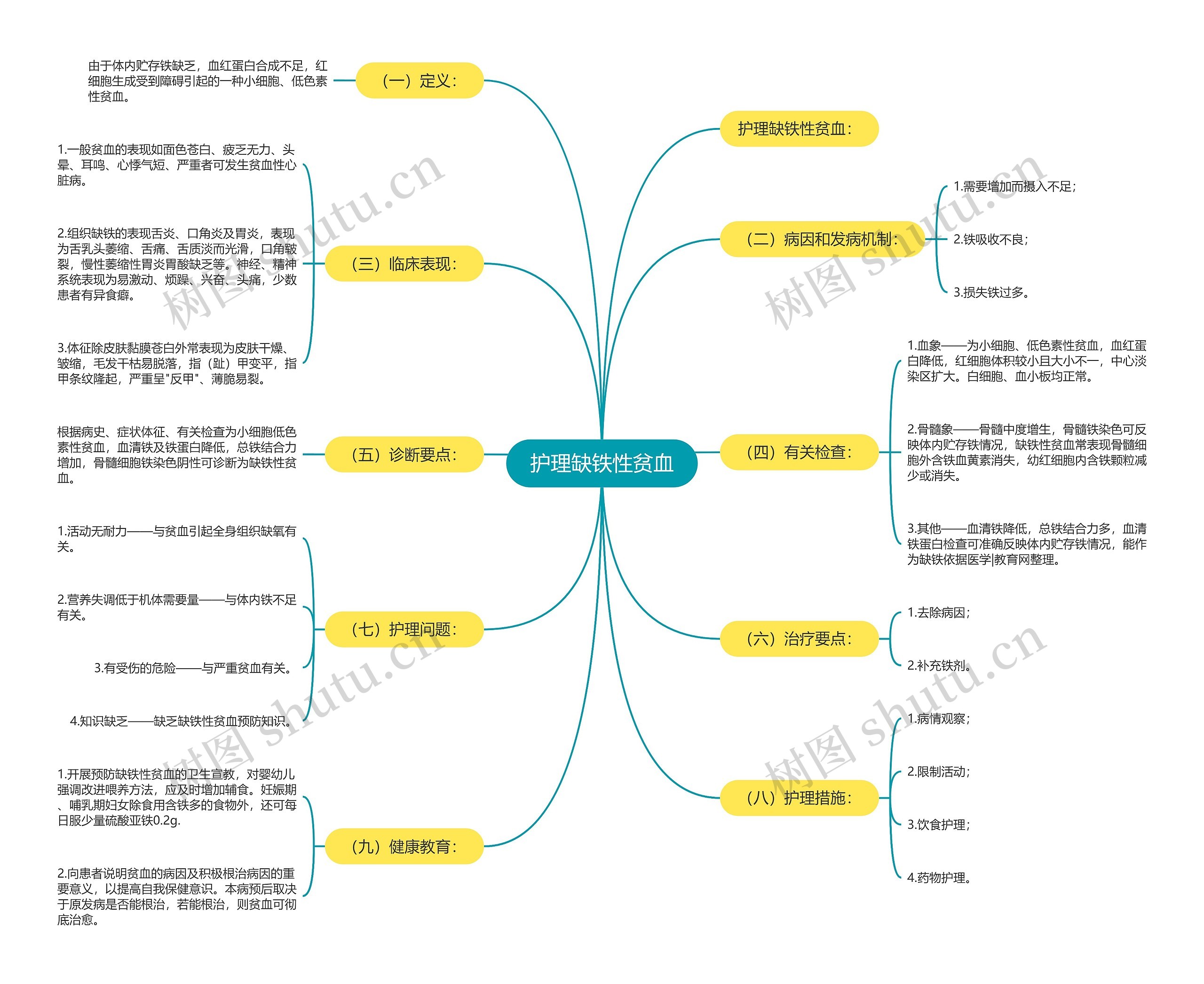 护理缺铁性贫血思维导图