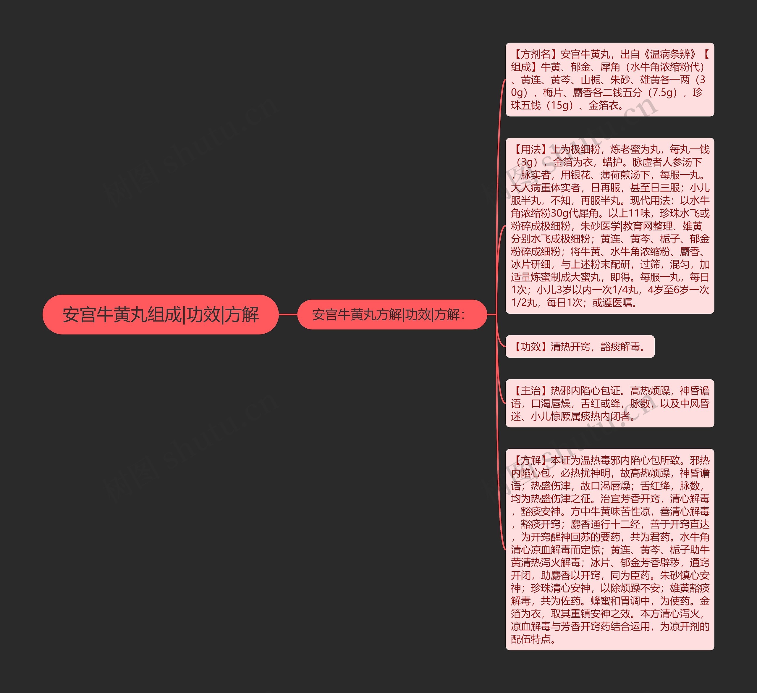 安宫牛黄丸组成|功效|方解思维导图