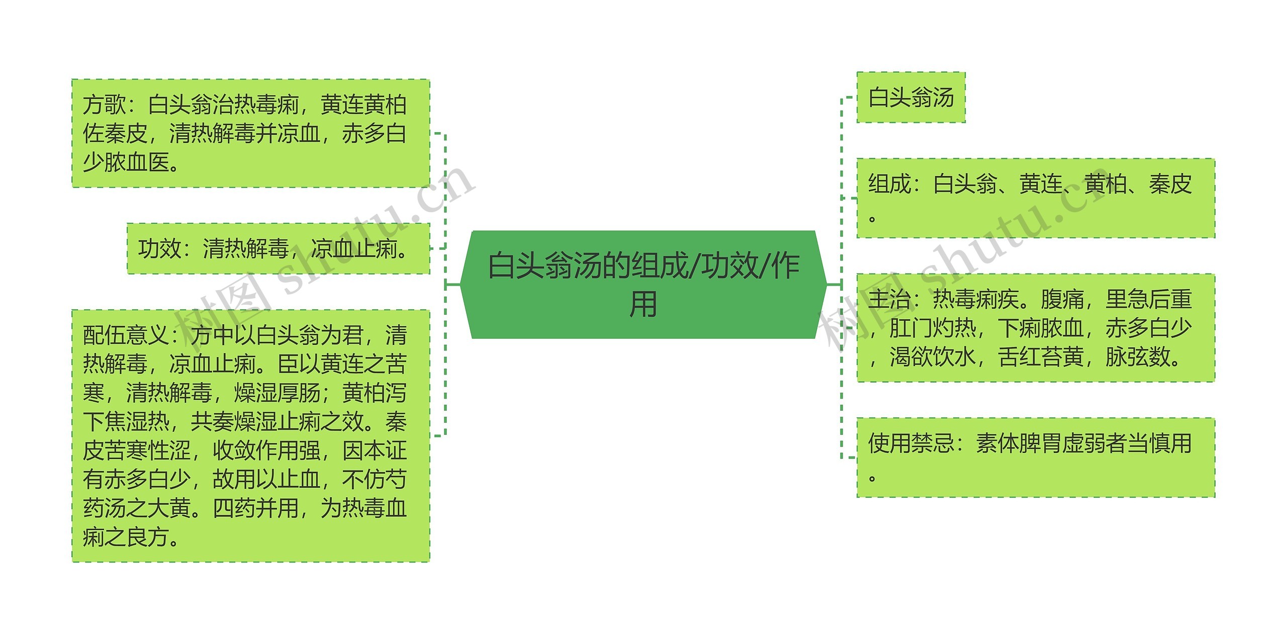 白头翁汤的组成/功效/作用思维导图