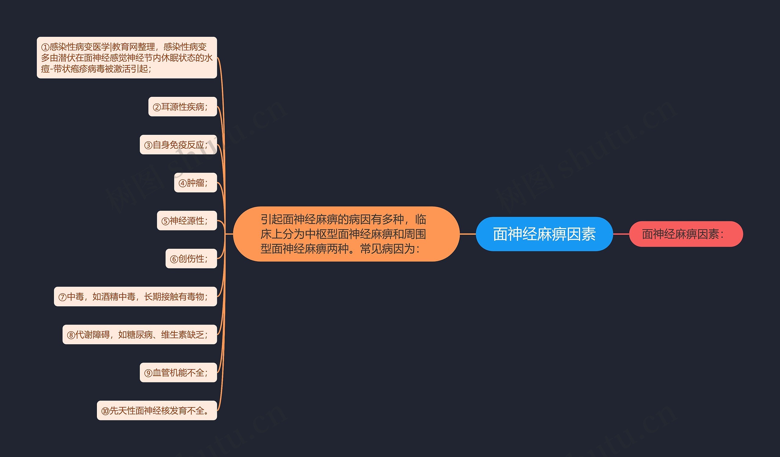 面神经麻痹因素思维导图