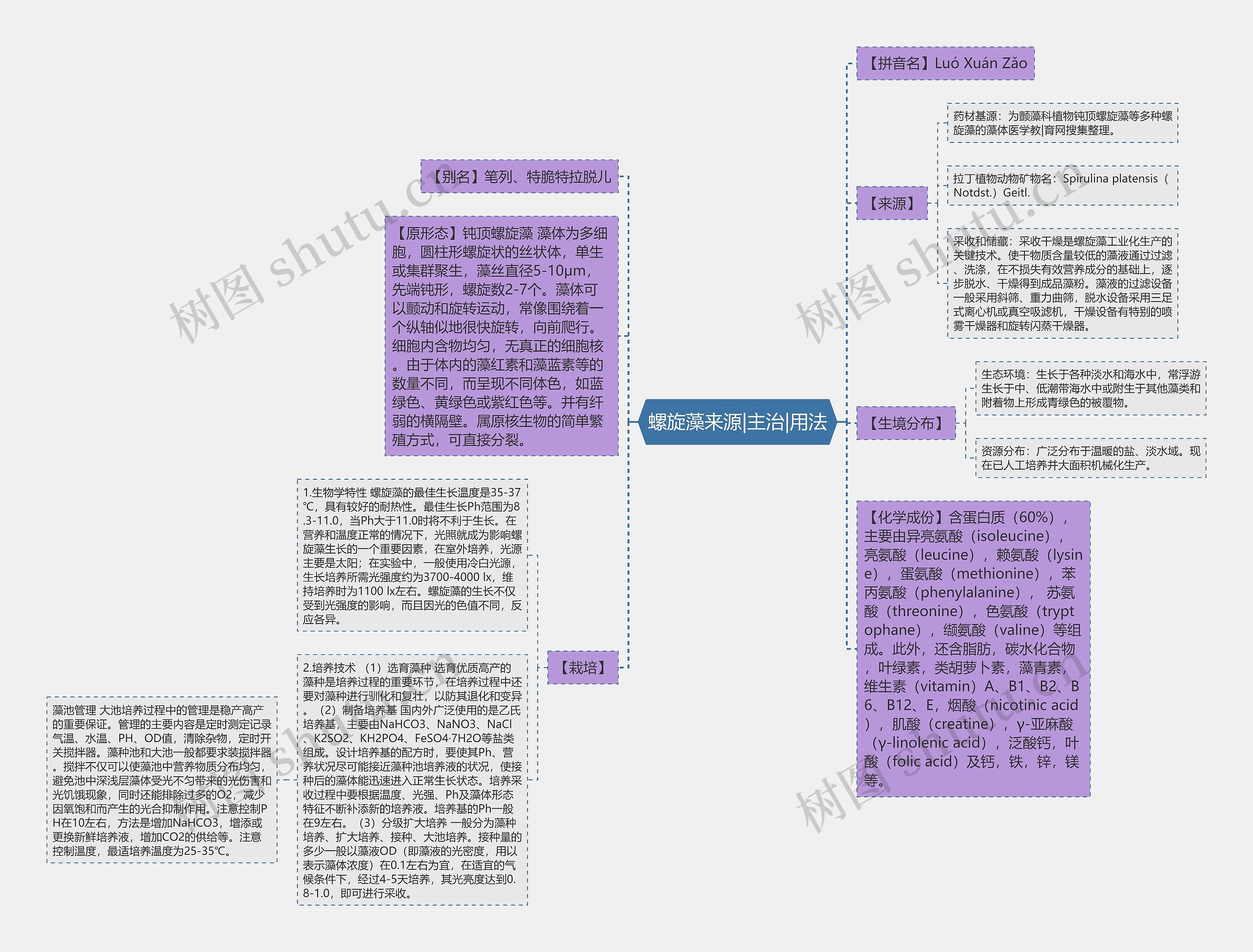 螺旋藻来源|主治|用法思维导图