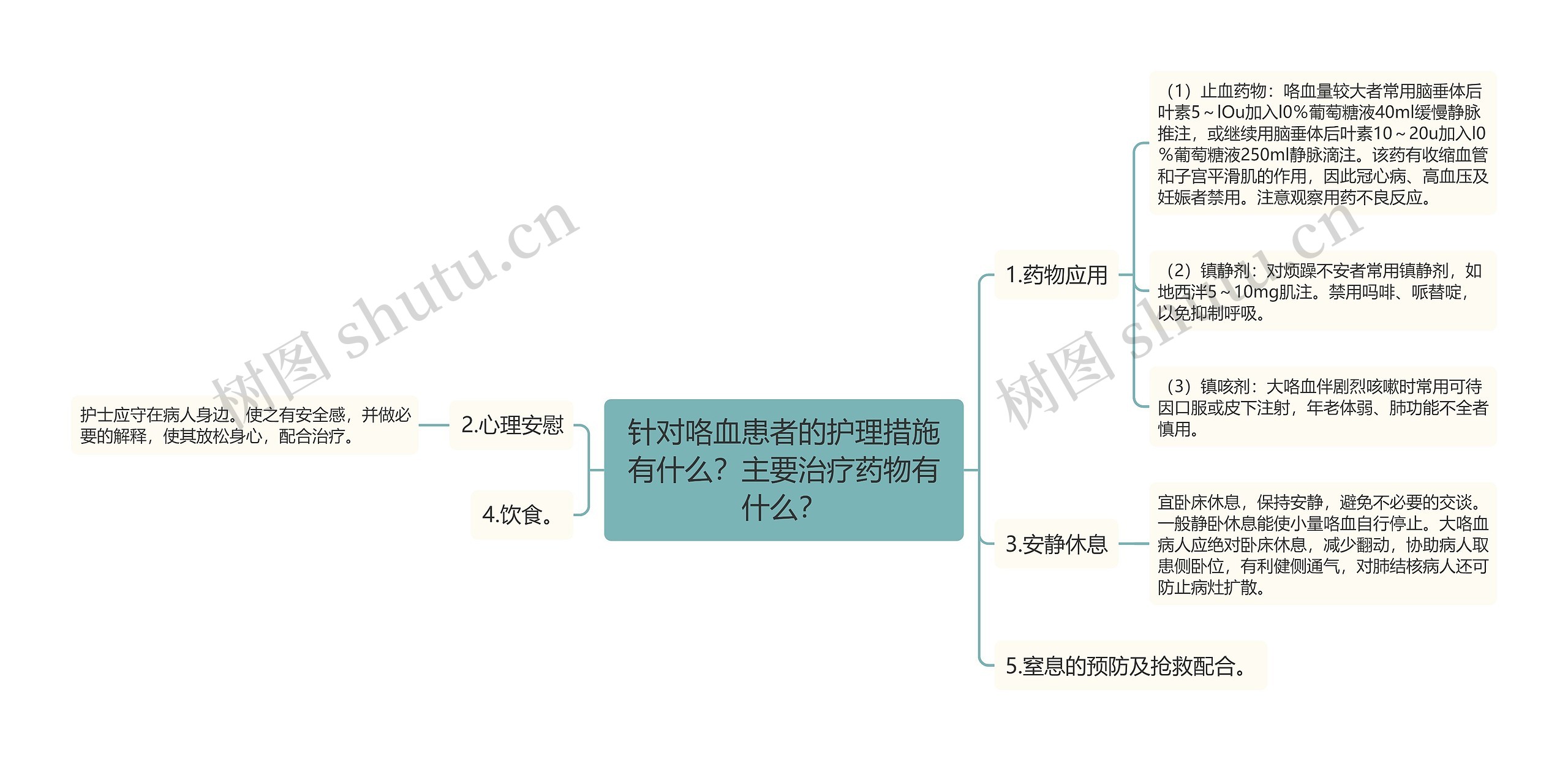 针对咯血患者的护理措施有什么？主要治疗药物有什么？