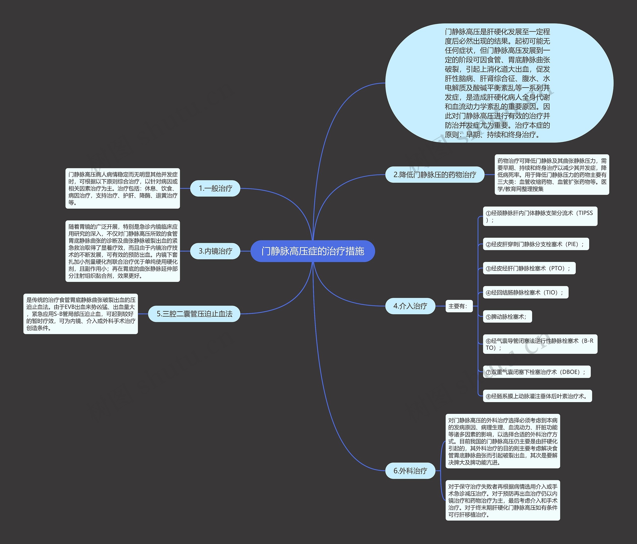门静脉高压症的治疗措施思维导图