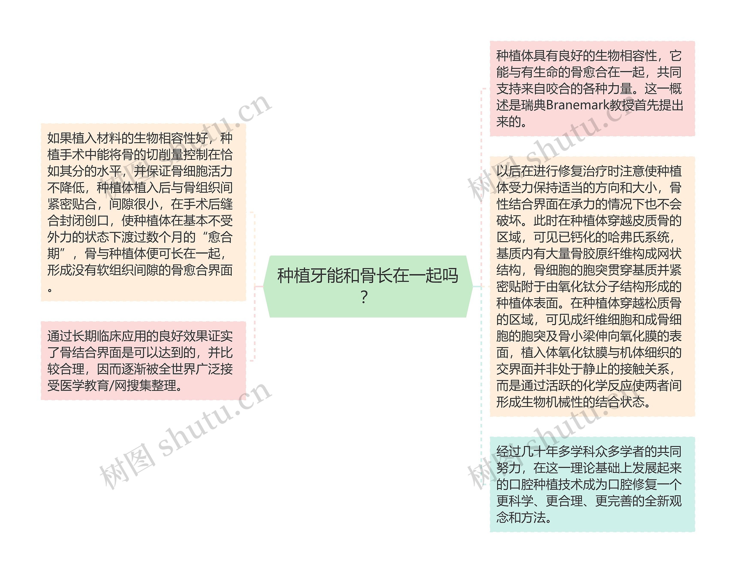 种植牙能和骨长在一起吗？思维导图