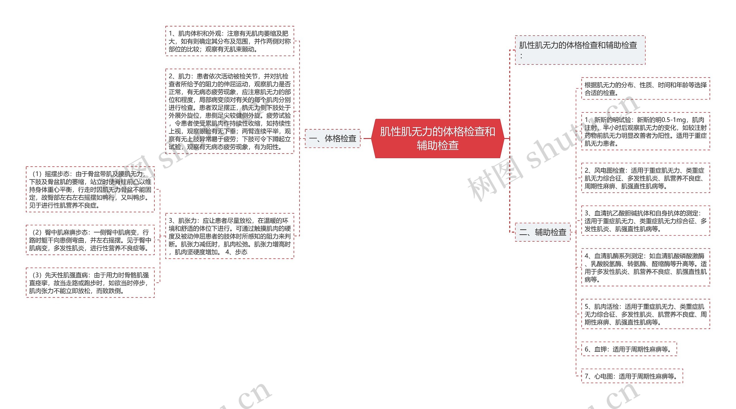 肌性肌无力的体格检查和辅助检查思维导图