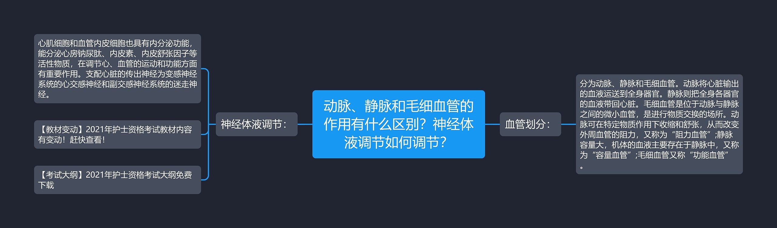 动脉、静脉和毛细血管的作用有什么区别？神经体液调节如何调节？思维导图