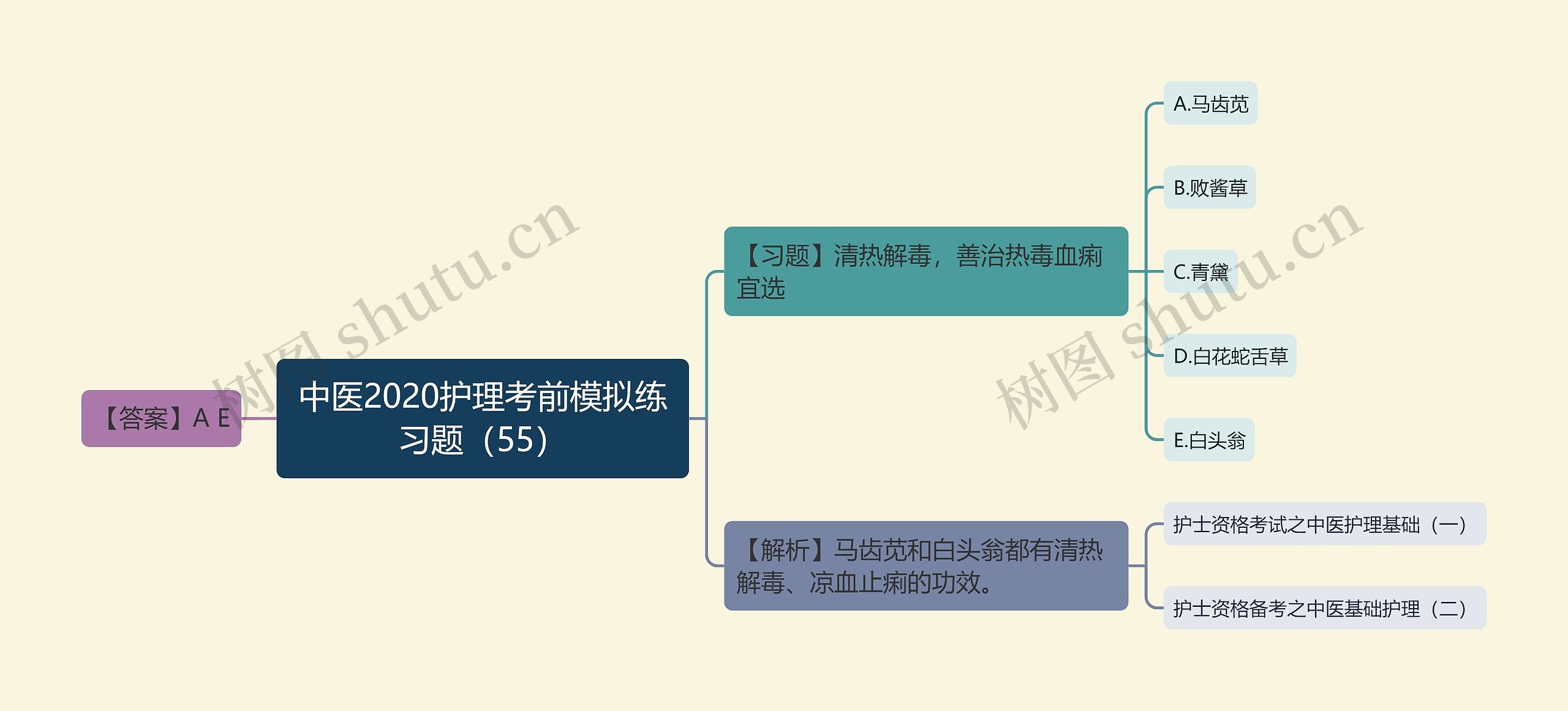 中医2020护理考前模拟练习题（55）思维导图