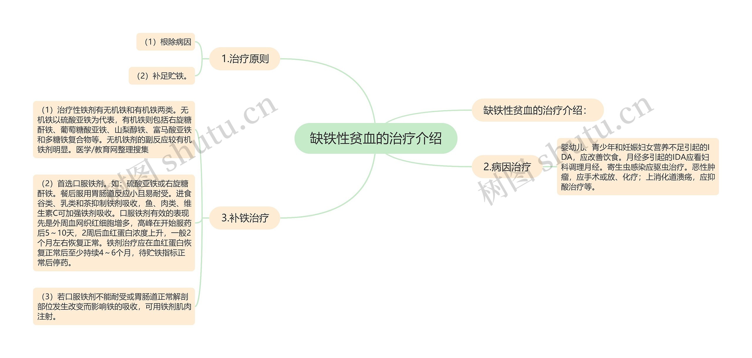 缺铁性贫血的治疗介绍思维导图