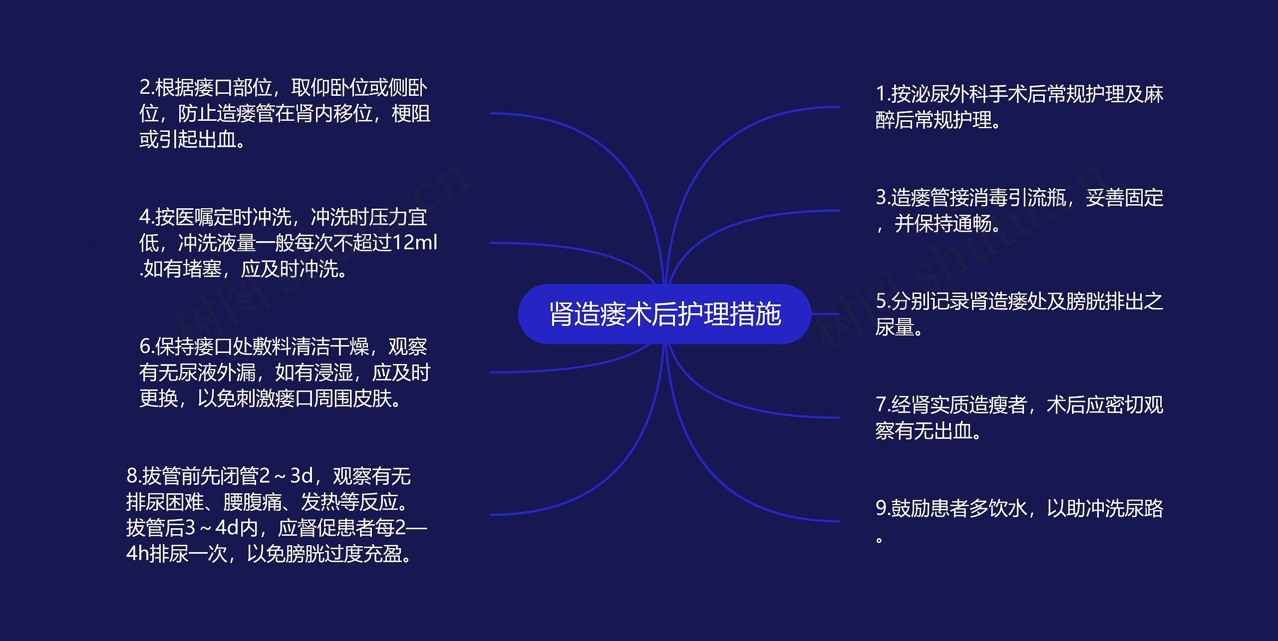 肾造瘘术后护理措施思维导图