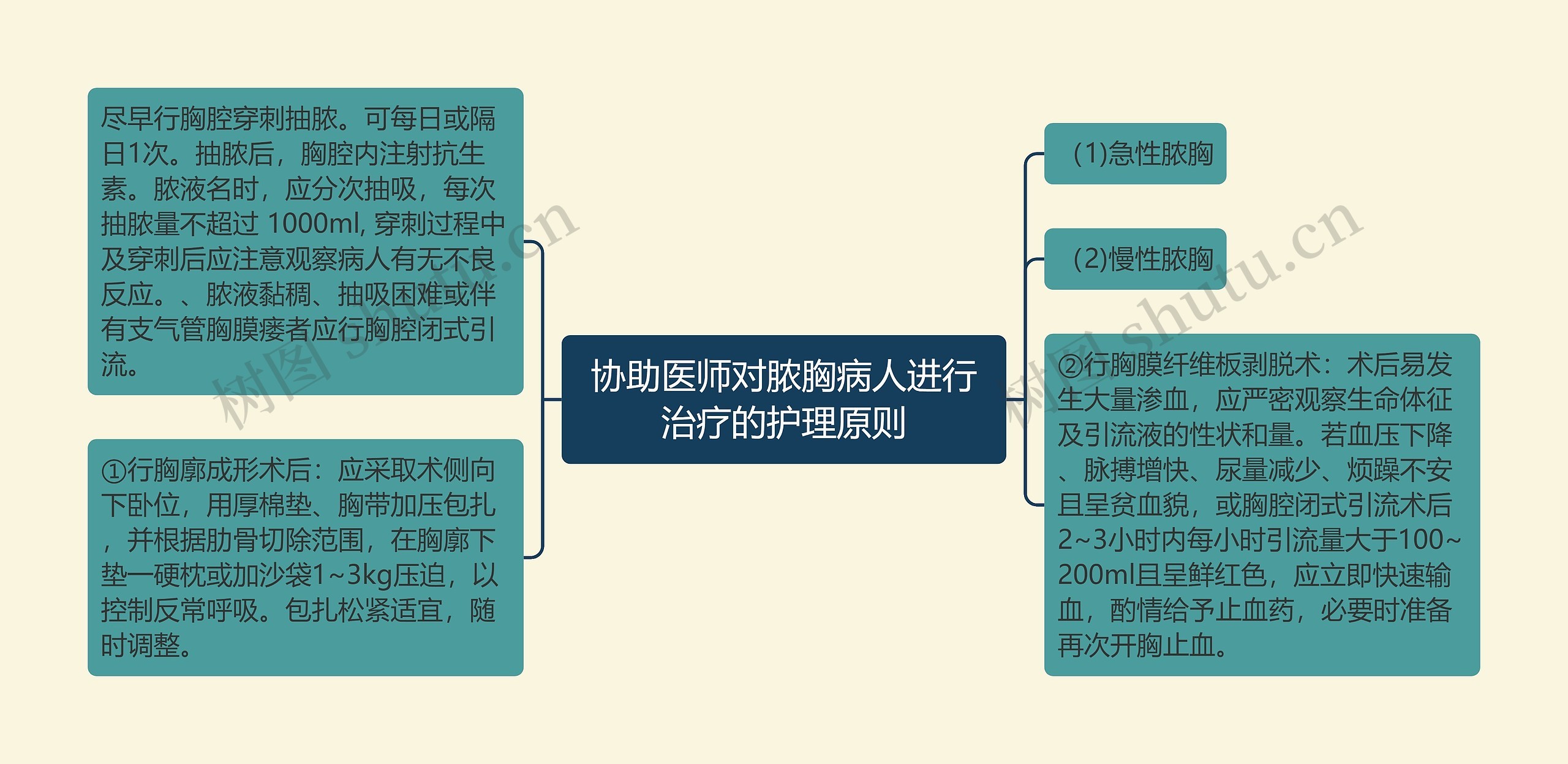 协助医师对脓胸病人进行治疗的护理原则思维导图