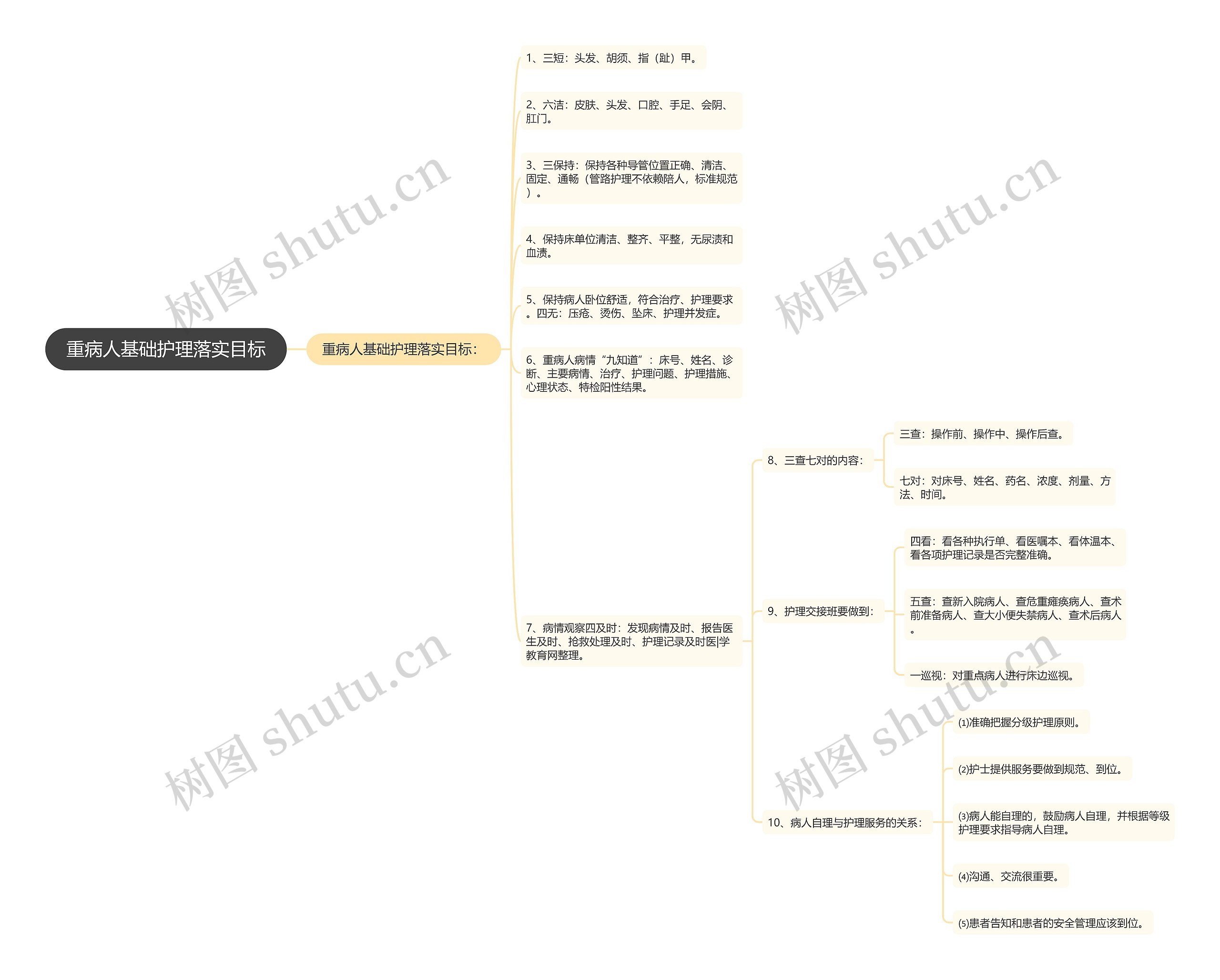重病人基础护理落实目标思维导图